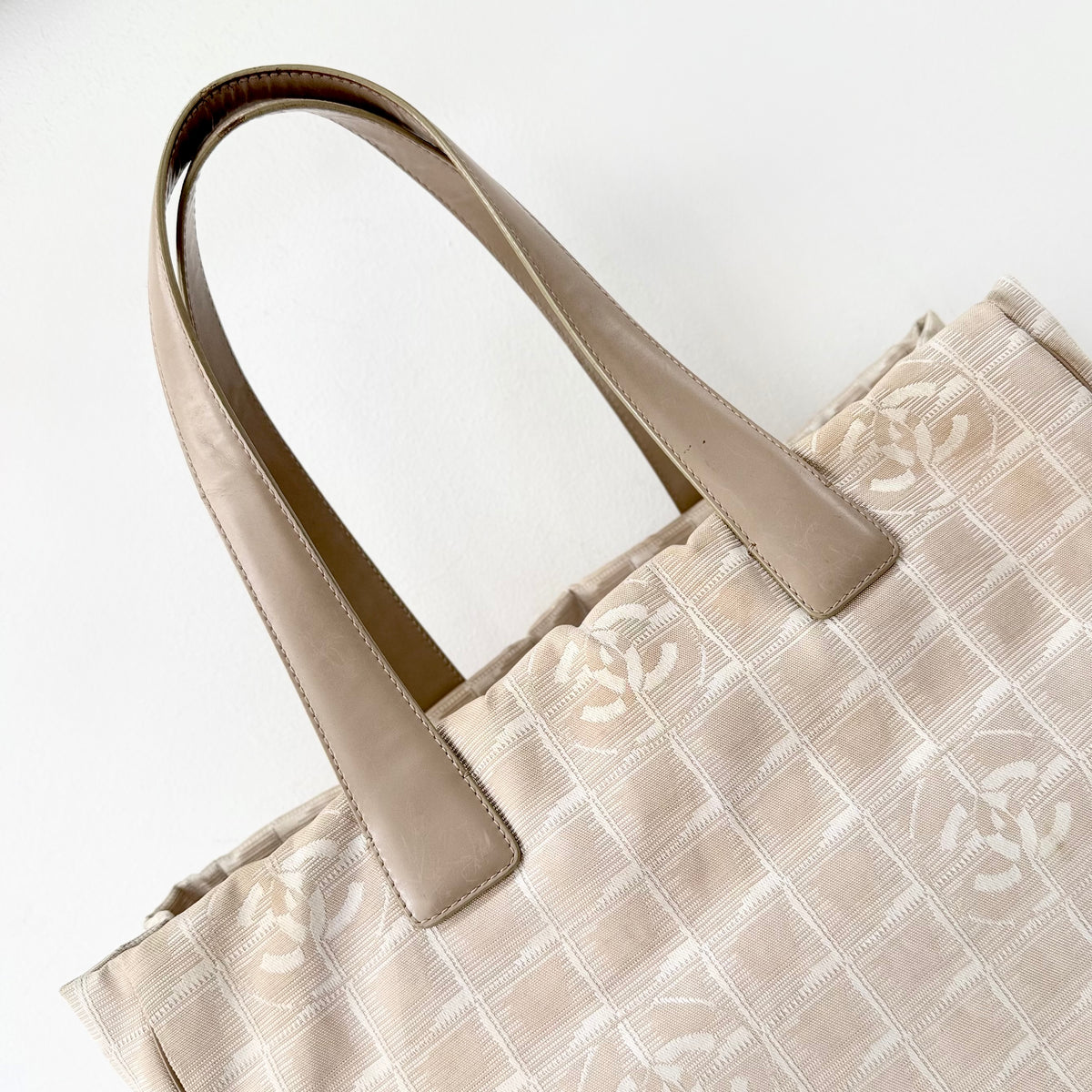 Chanel Beige Nylon CC Logo Travel Line Tote Bag