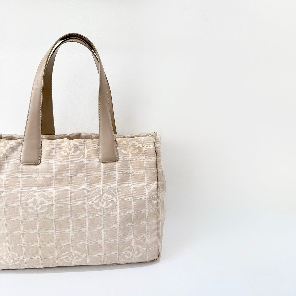 Chanel Beige Nylon CC Logo Travel Line Tote Bag