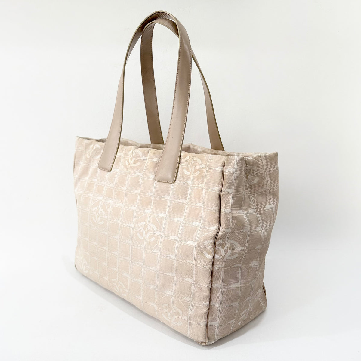 Chanel Beige Nylon CC Logo Travel Line Tote Bag