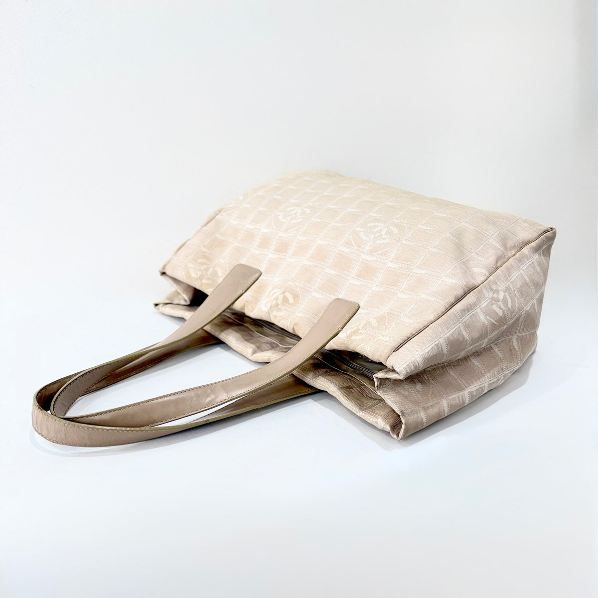 Chanel Beige Nylon CC Logo Travel Line Tote Bag