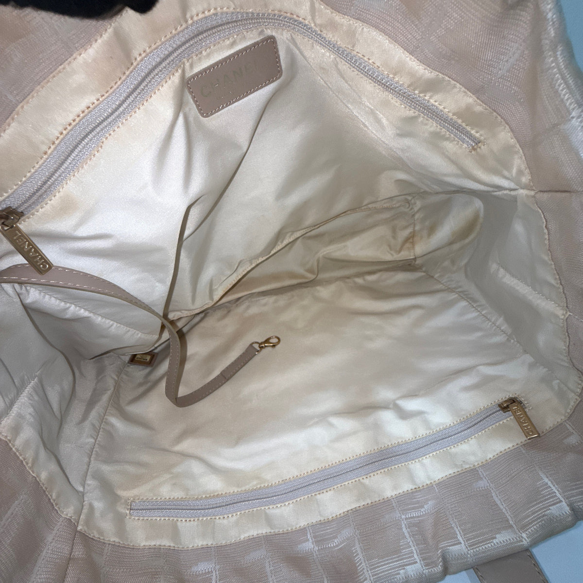 Chanel Beige Nylon CC Logo Travel Line Tote Bag