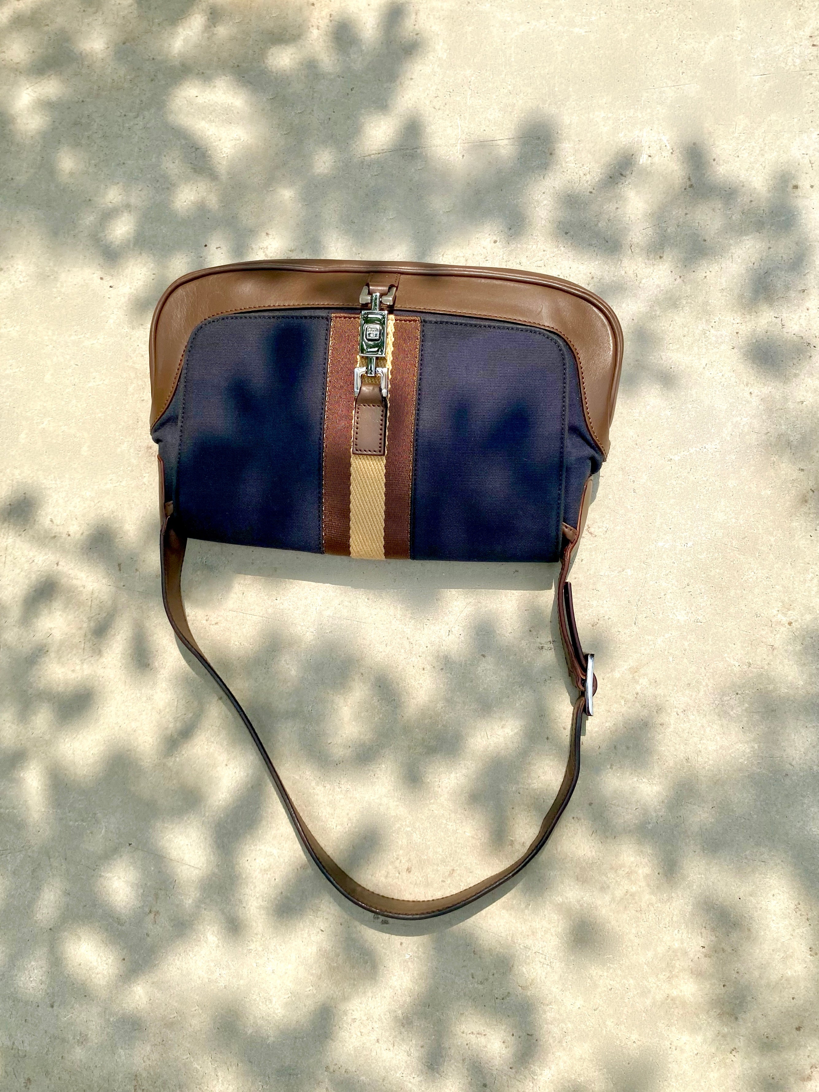 Gucci Vintage Navy Canvas & Brown Leather Jackie Bag