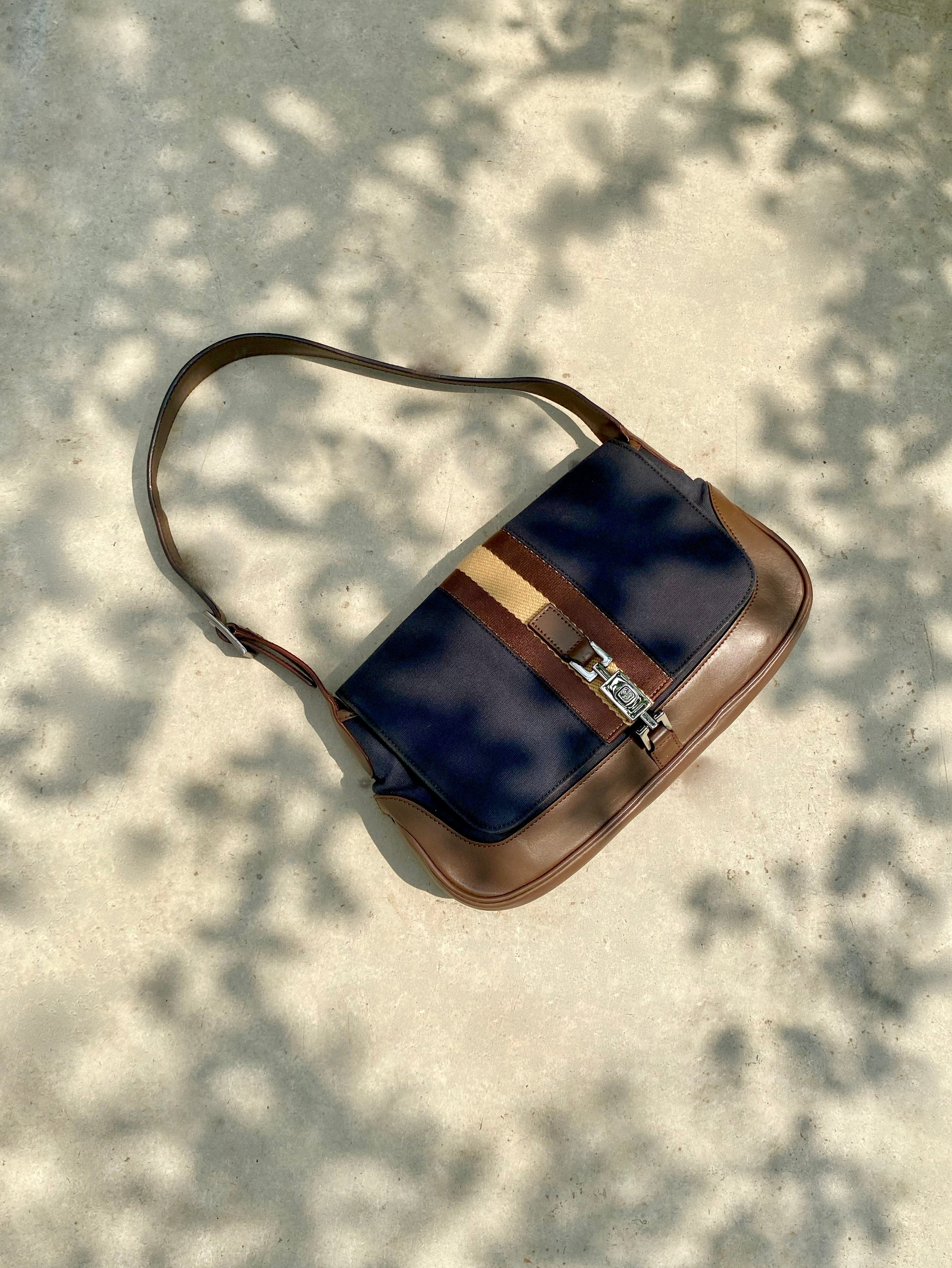 Gucci Vintage Navy Canvas & Brown Leather Jackie Bag