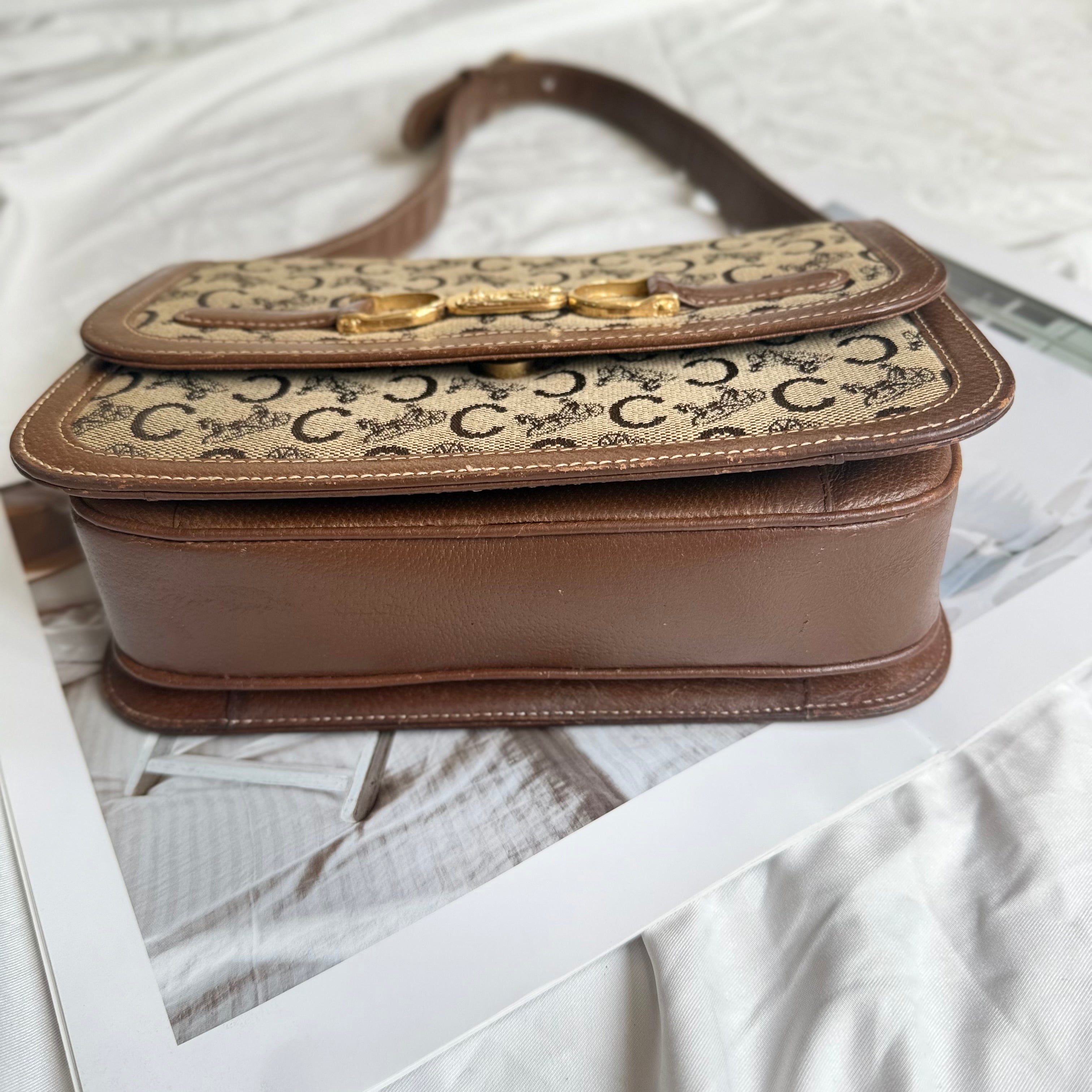 (Reserved) Celine Brown Canvas Horsebit Shoulder Bag