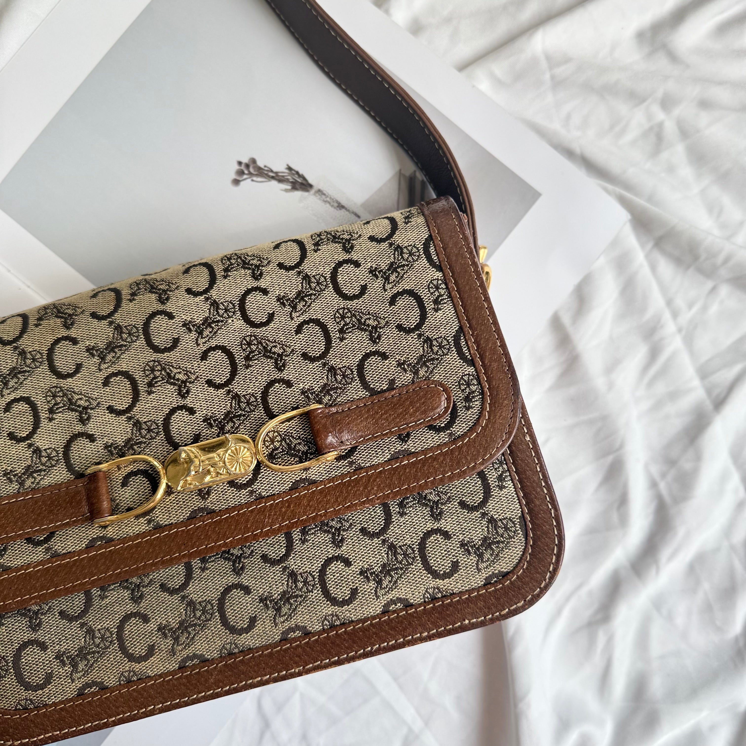 (Reserved) Celine Brown Canvas Horsebit Shoulder Bag