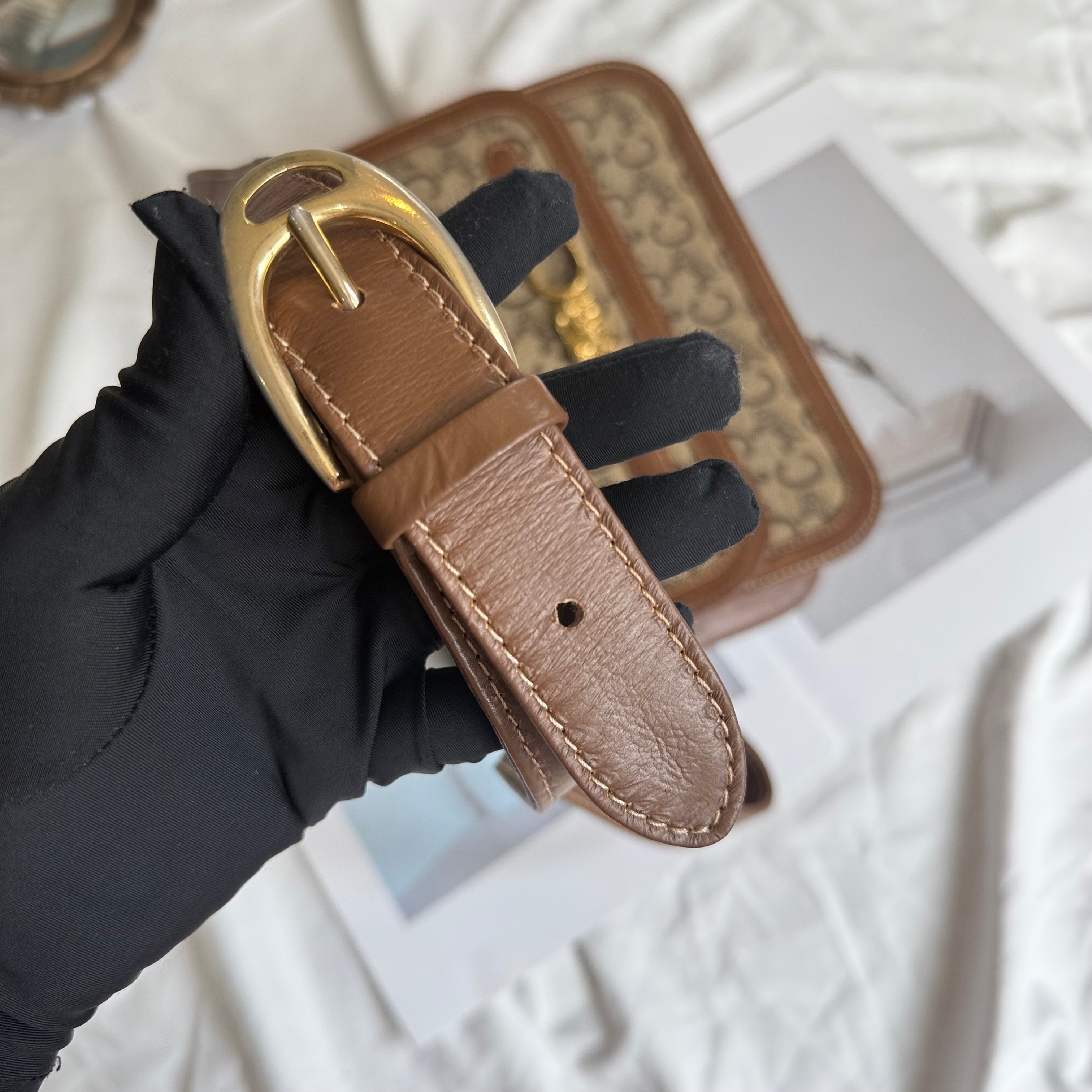 (Reserved) Celine Brown Canvas Horsebit Shoulder Bag
