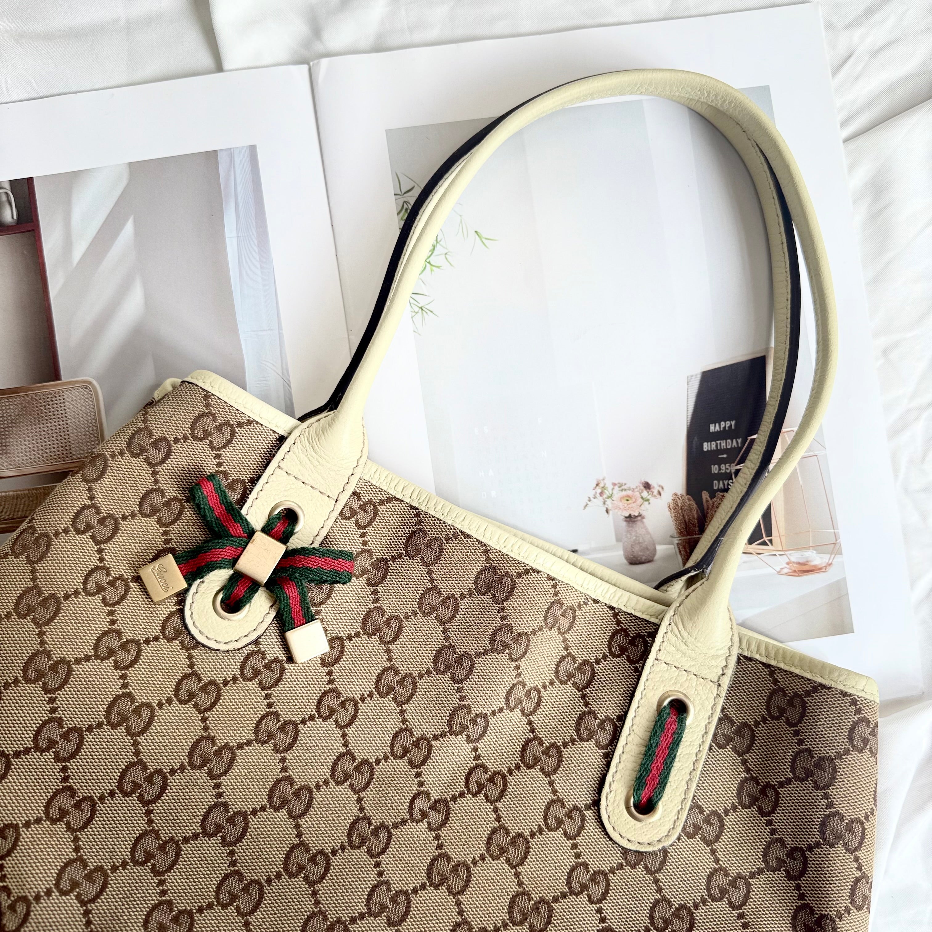 Gucci Brown/Beige Monogram Canvas Princy Sherry GG Tote Bag