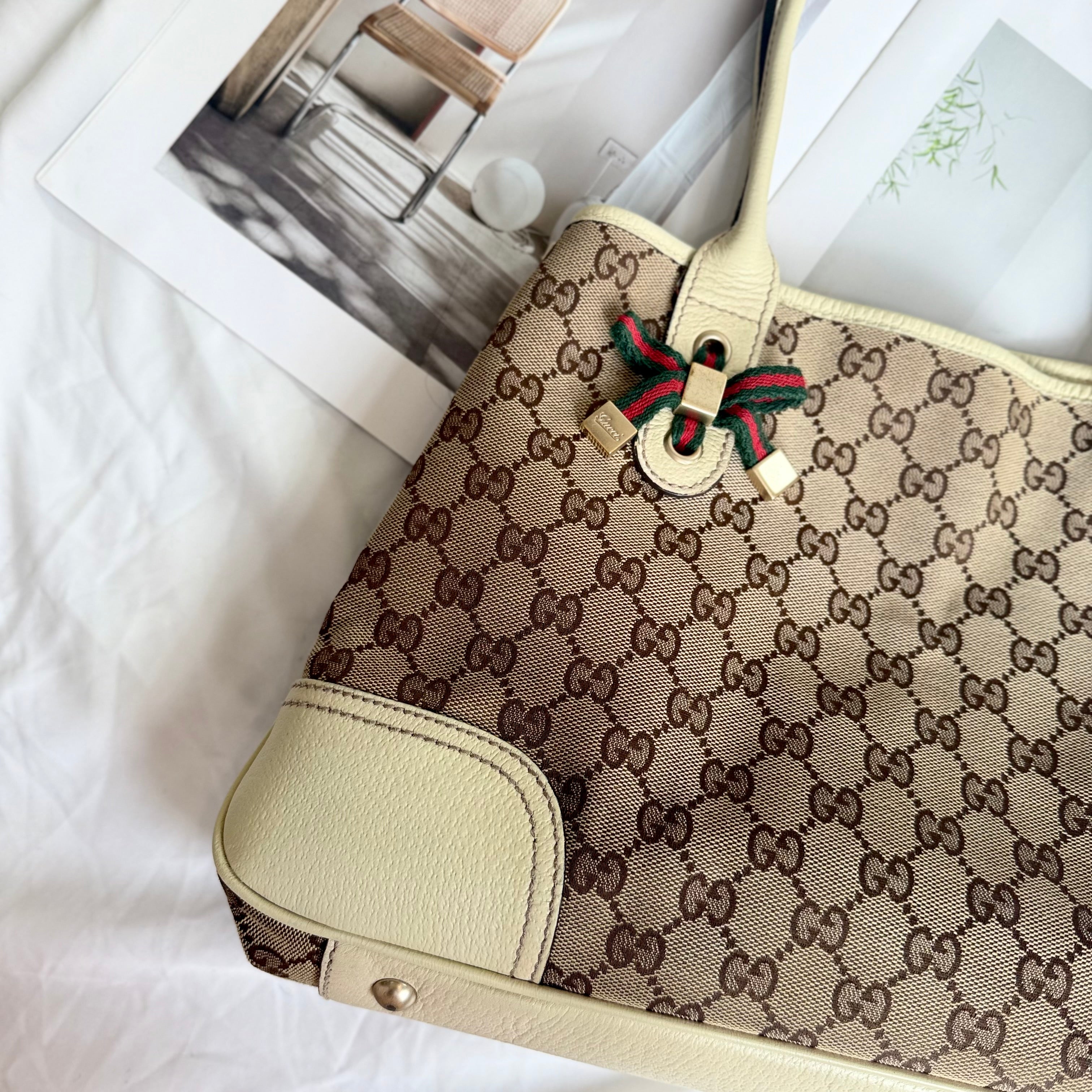 Gucci Brown/Beige Monogram Canvas Princy Sherry GG Tote Bag