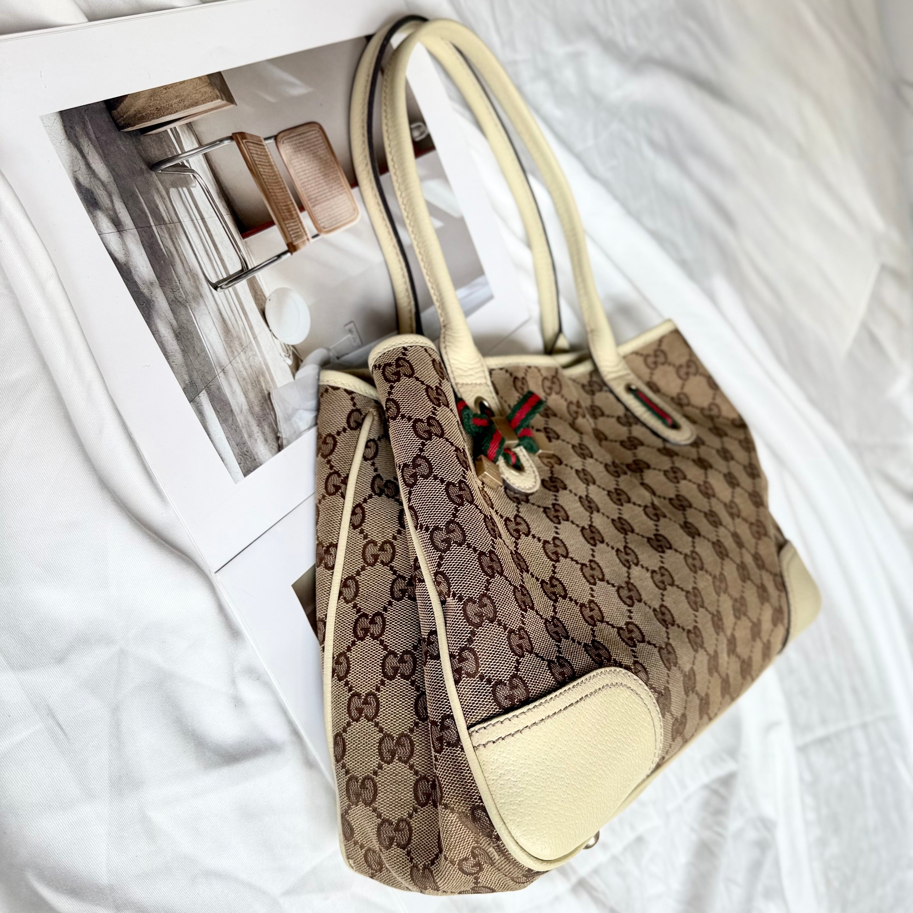 Gucci Brown/Beige Monogram Canvas Princy Sherry GG Tote Bag