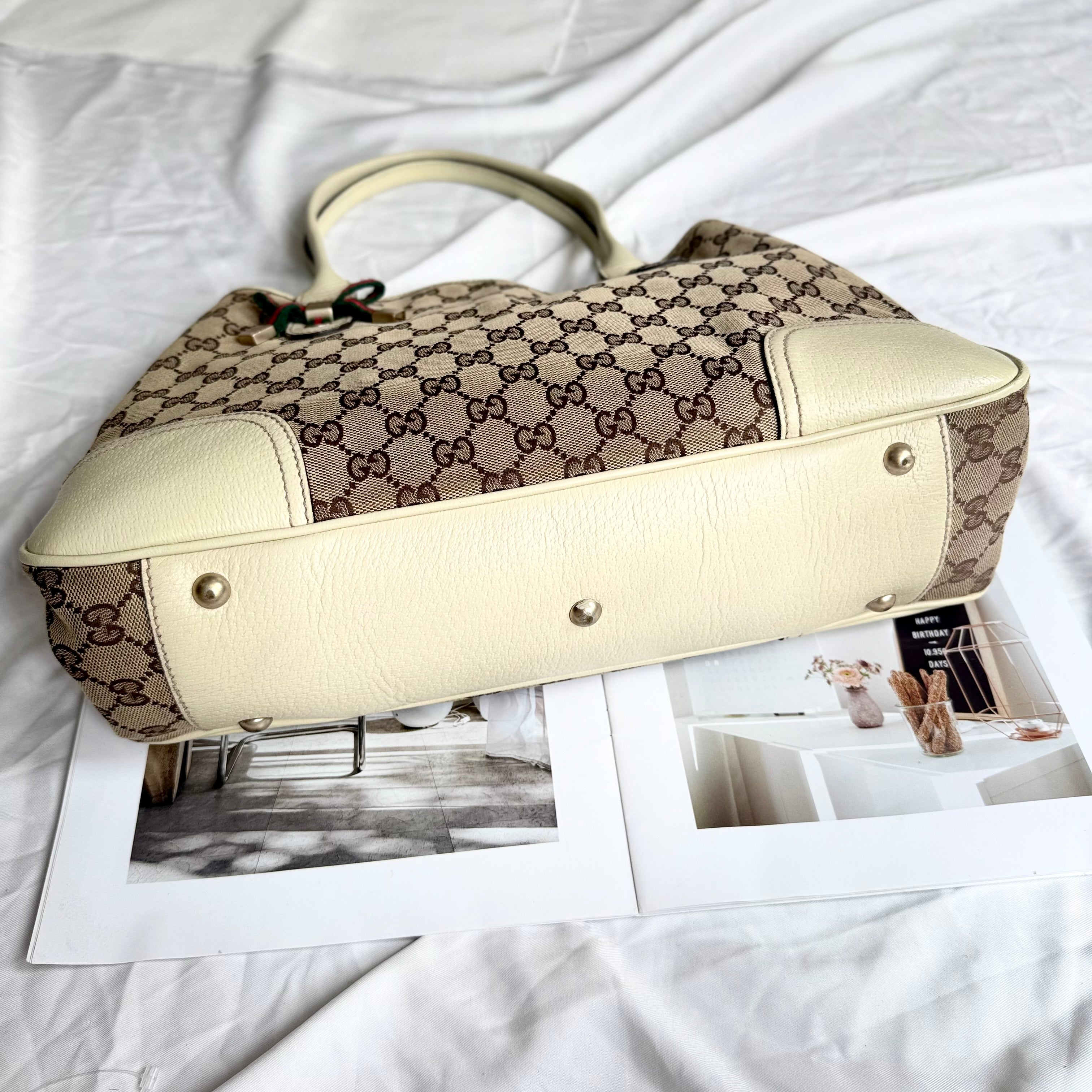 Gucci Brown/Beige Monogram Canvas Princy Sherry GG Tote Bag