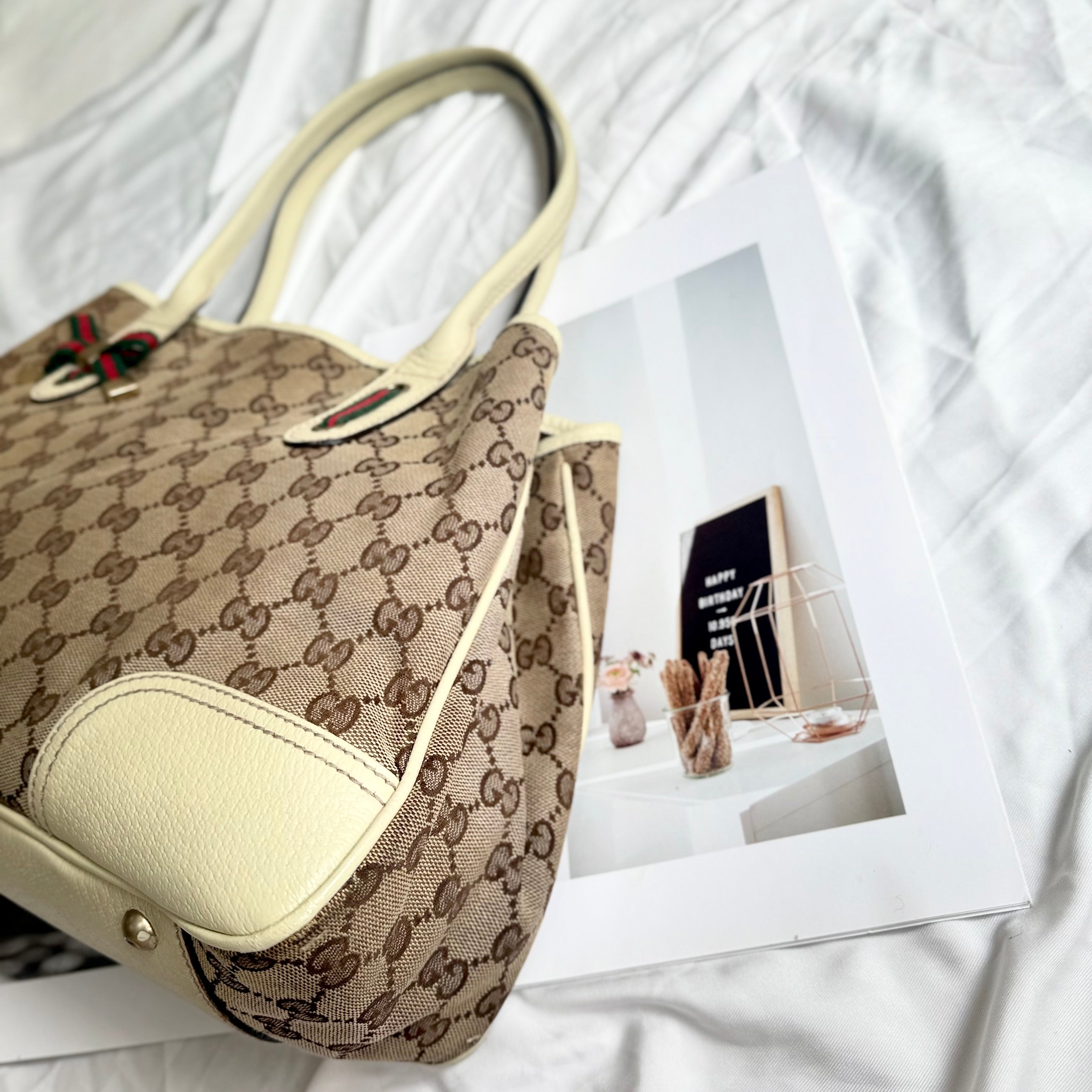 Gucci Brown/Beige Monogram Canvas Princy Sherry GG Tote Bag