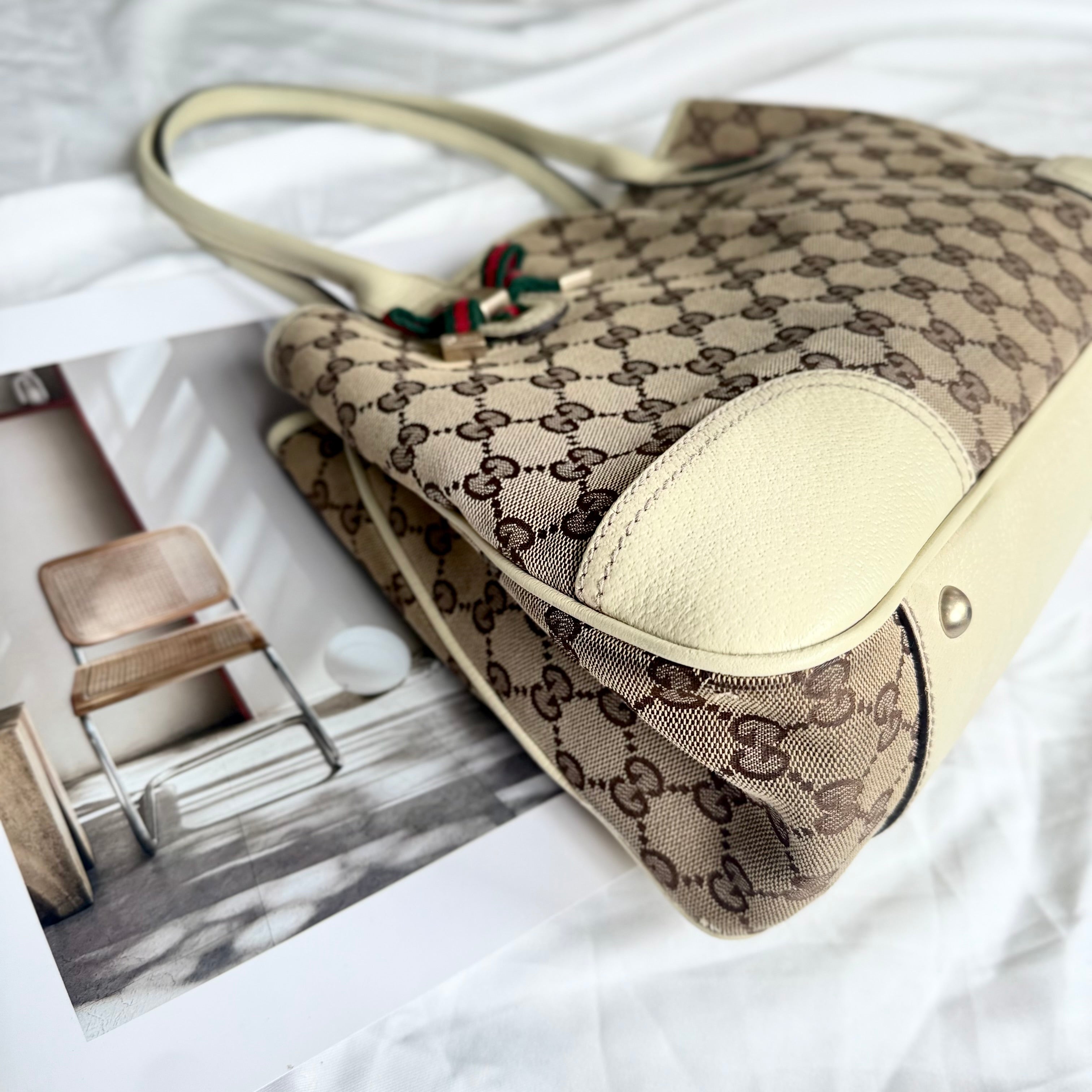 Gucci Brown/Beige Monogram Canvas Princy Sherry GG Tote Bag