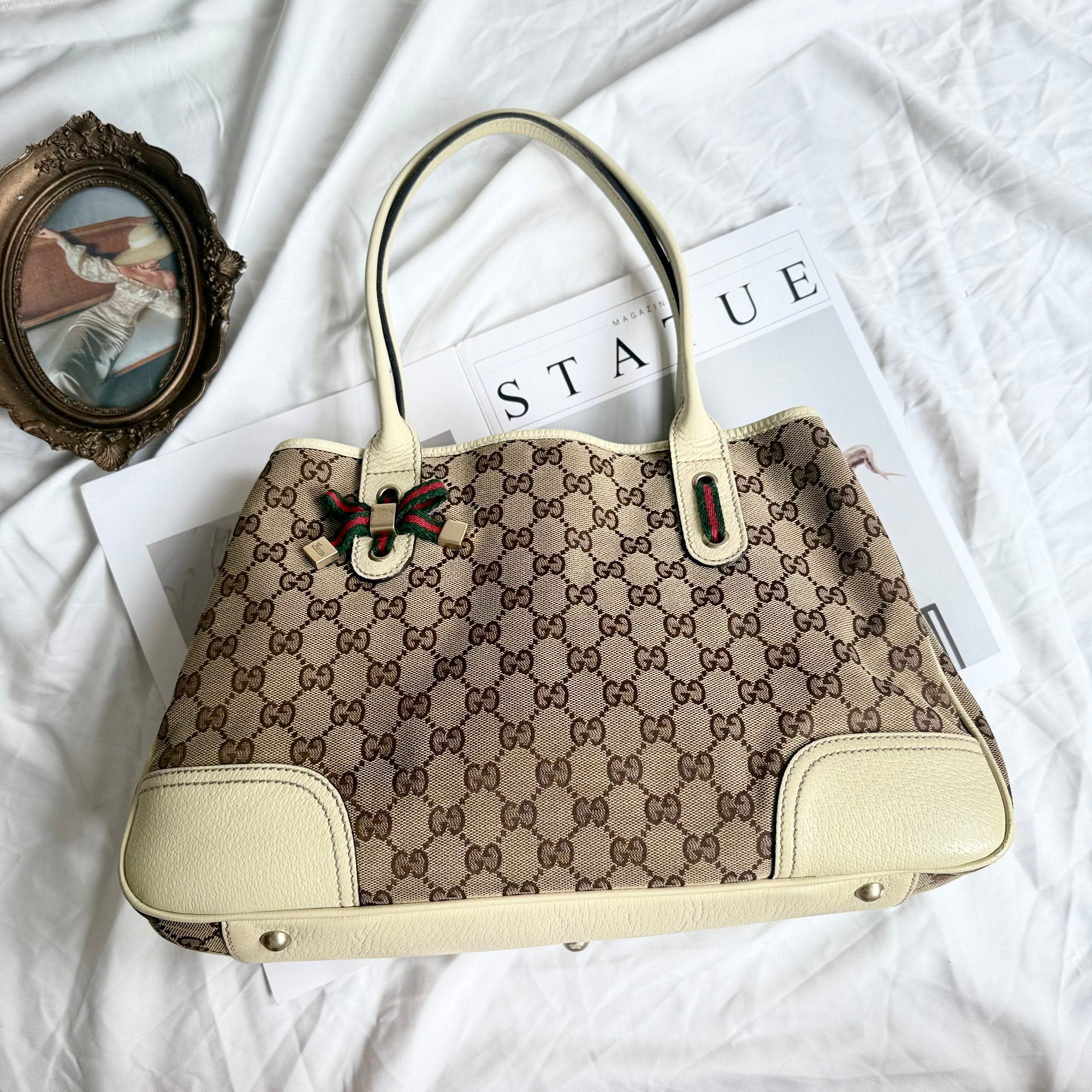 Gucci Brown/Beige Monogram Canvas Princy Sherry GG Tote Bag