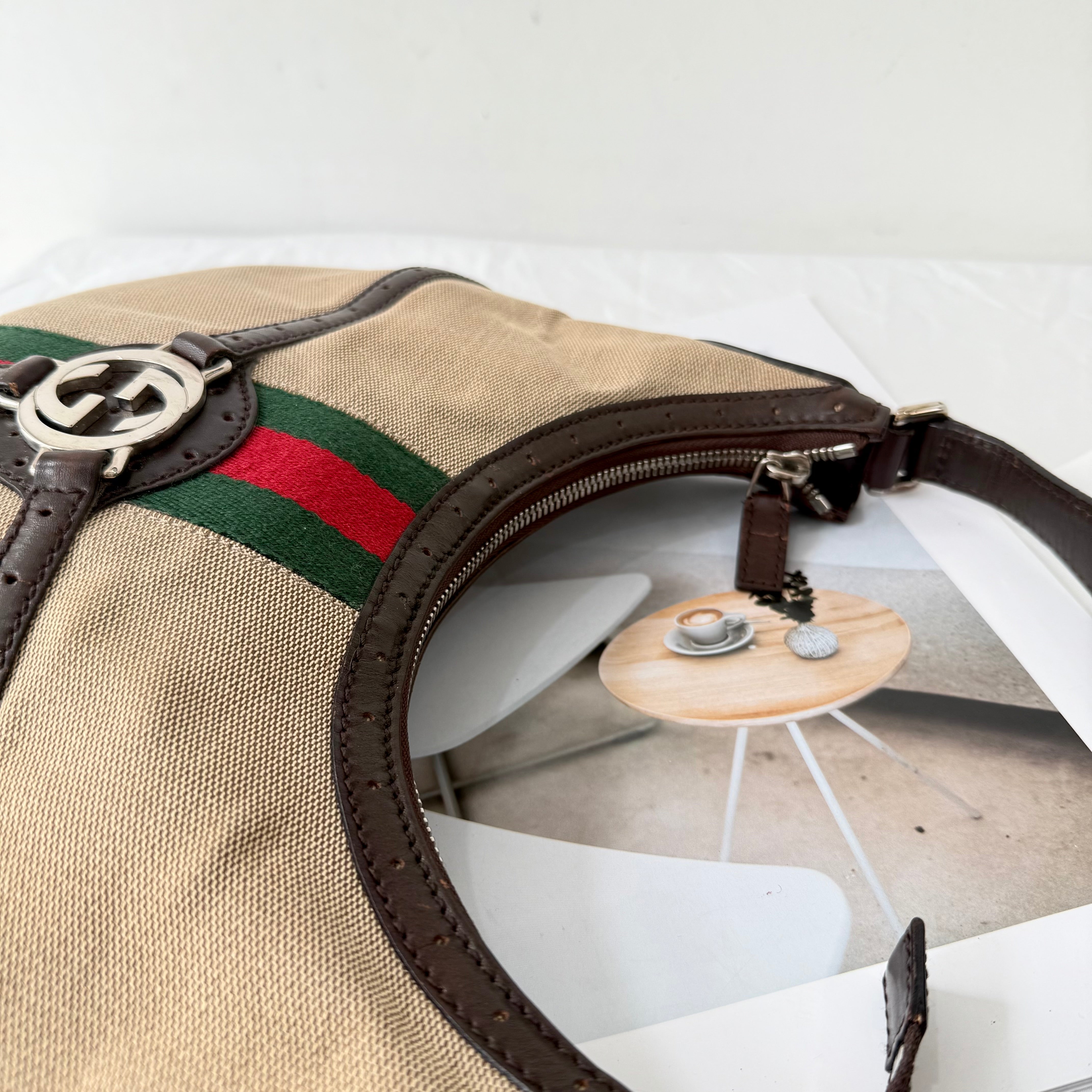 Gucci Vintage Monogram Signature Reins Shoulder Hobo Bag