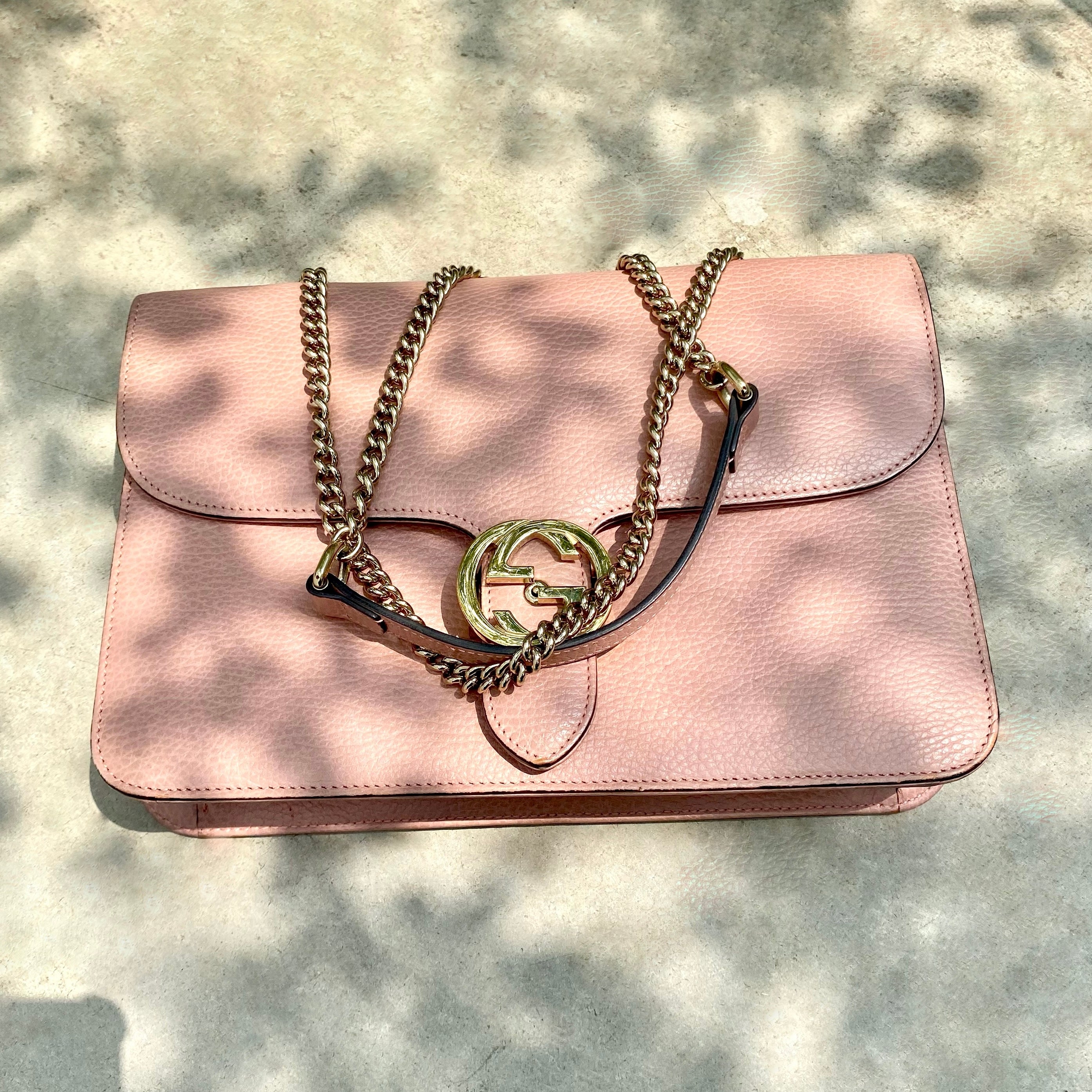 Gucci Dollar Calfskin Small Interlocking G Shoulder Bag Soft Pink