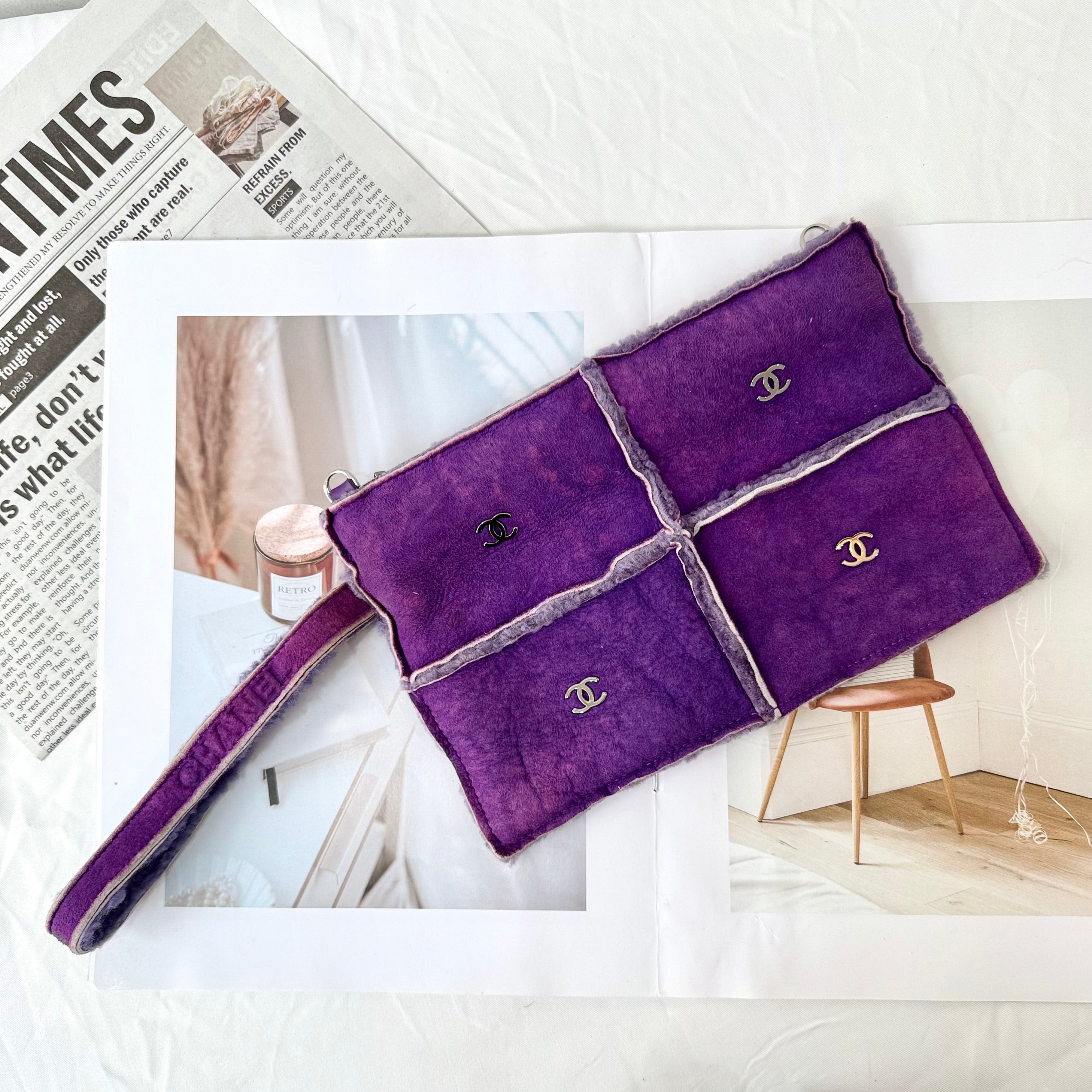 Chanel Purple Coco Matelasse Clutch Mouton Suede
