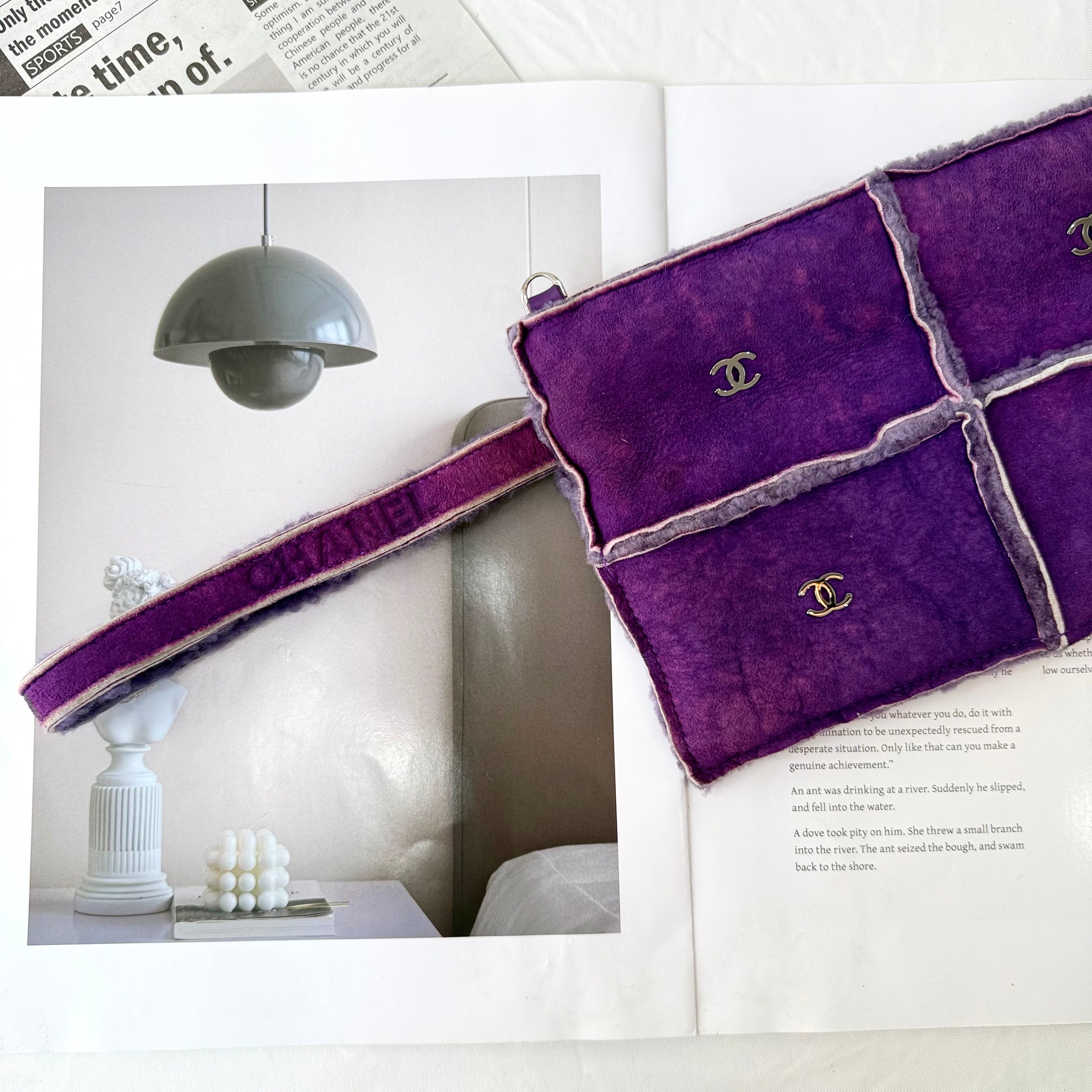 Chanel Purple Coco Matelasse Clutch Mouton Suede