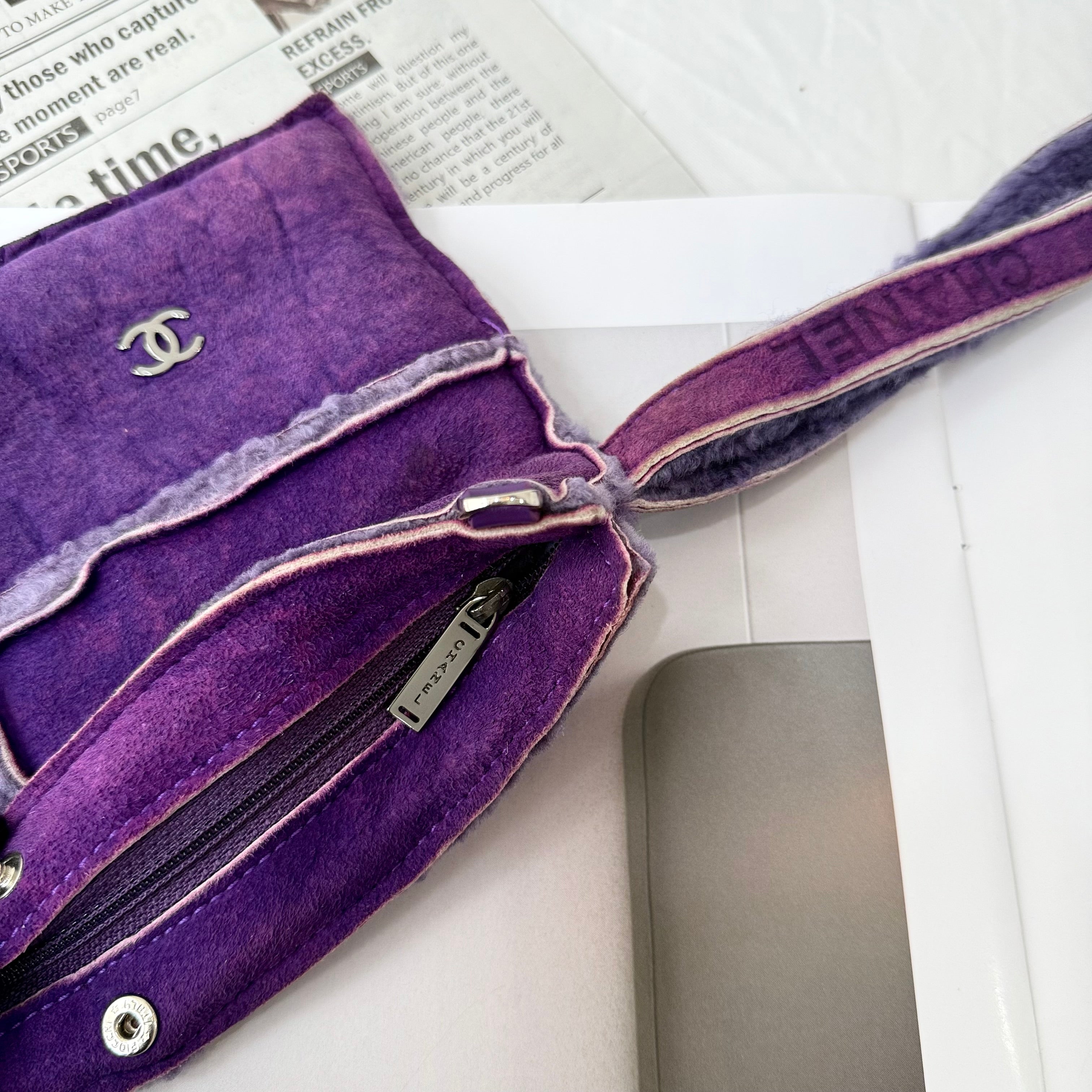 Chanel Purple Coco Matelasse Clutch Mouton Suede