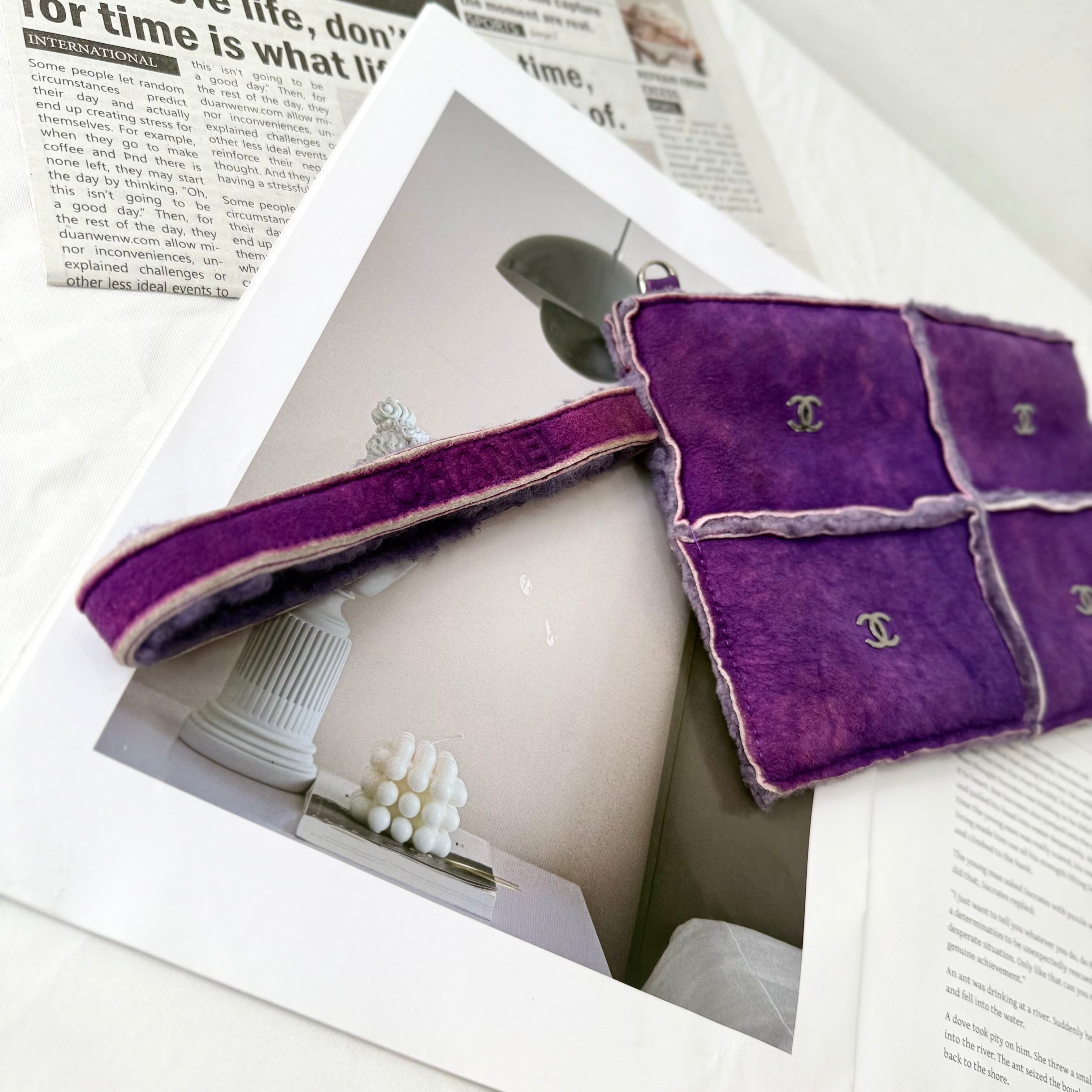 Chanel Purple Coco Matelasse Clutch Mouton Suede
