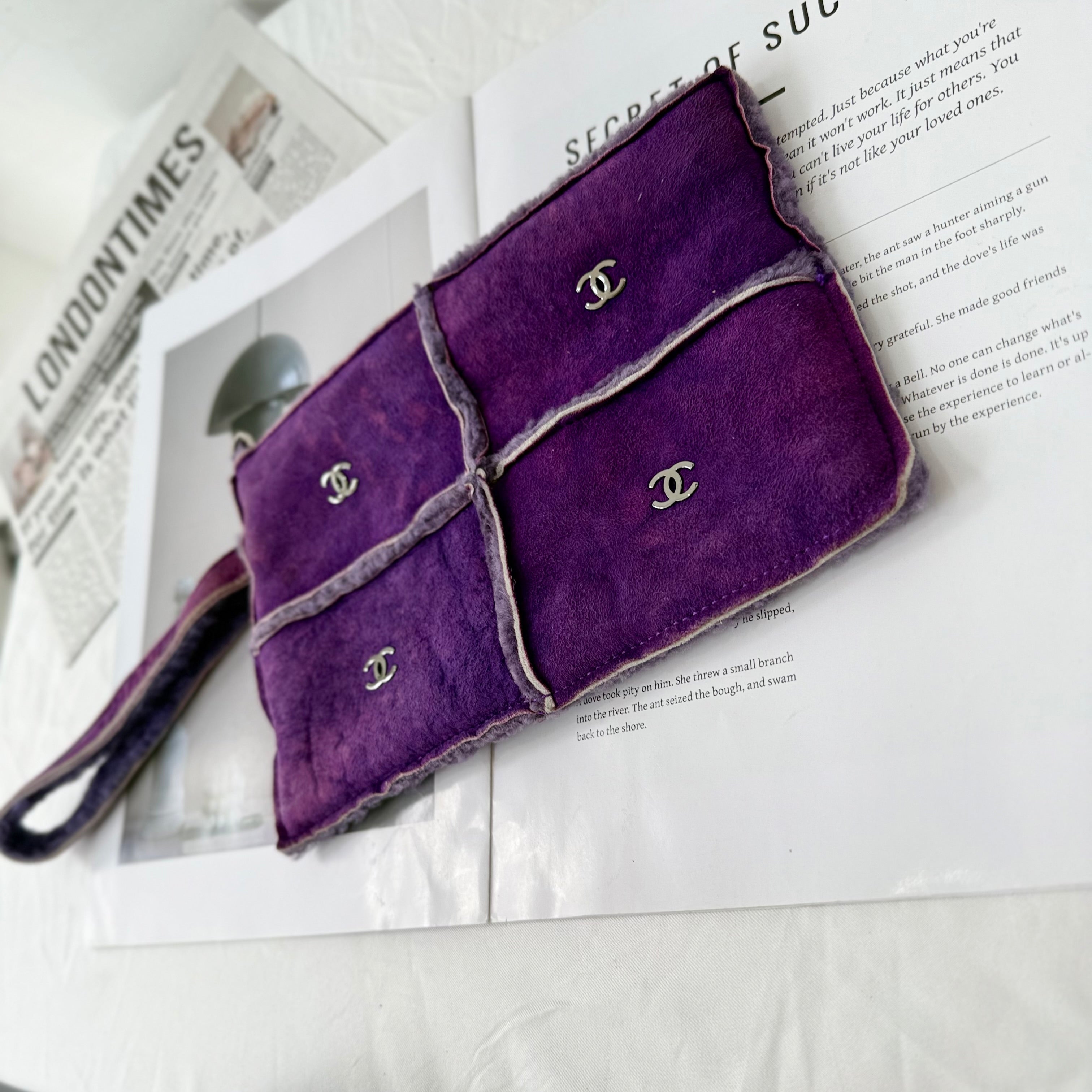 Chanel Purple Coco Matelasse Clutch Mouton Suede