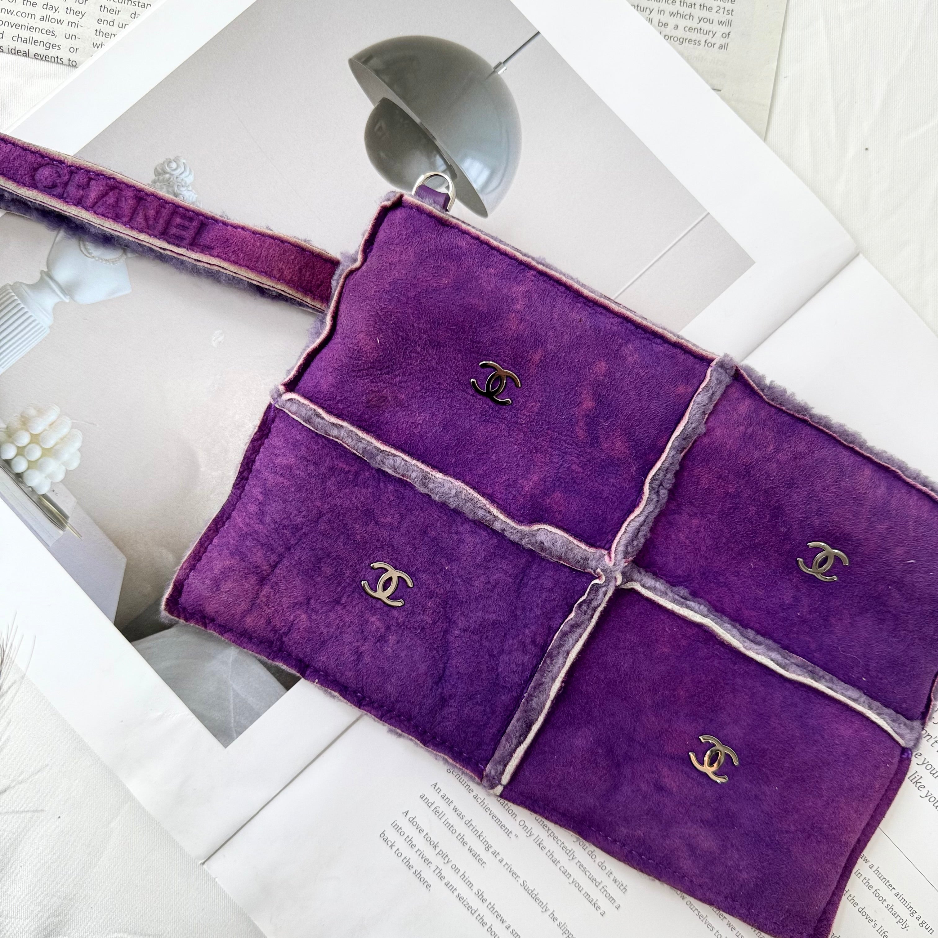 Chanel Purple Coco Matelasse Clutch Mouton Suede