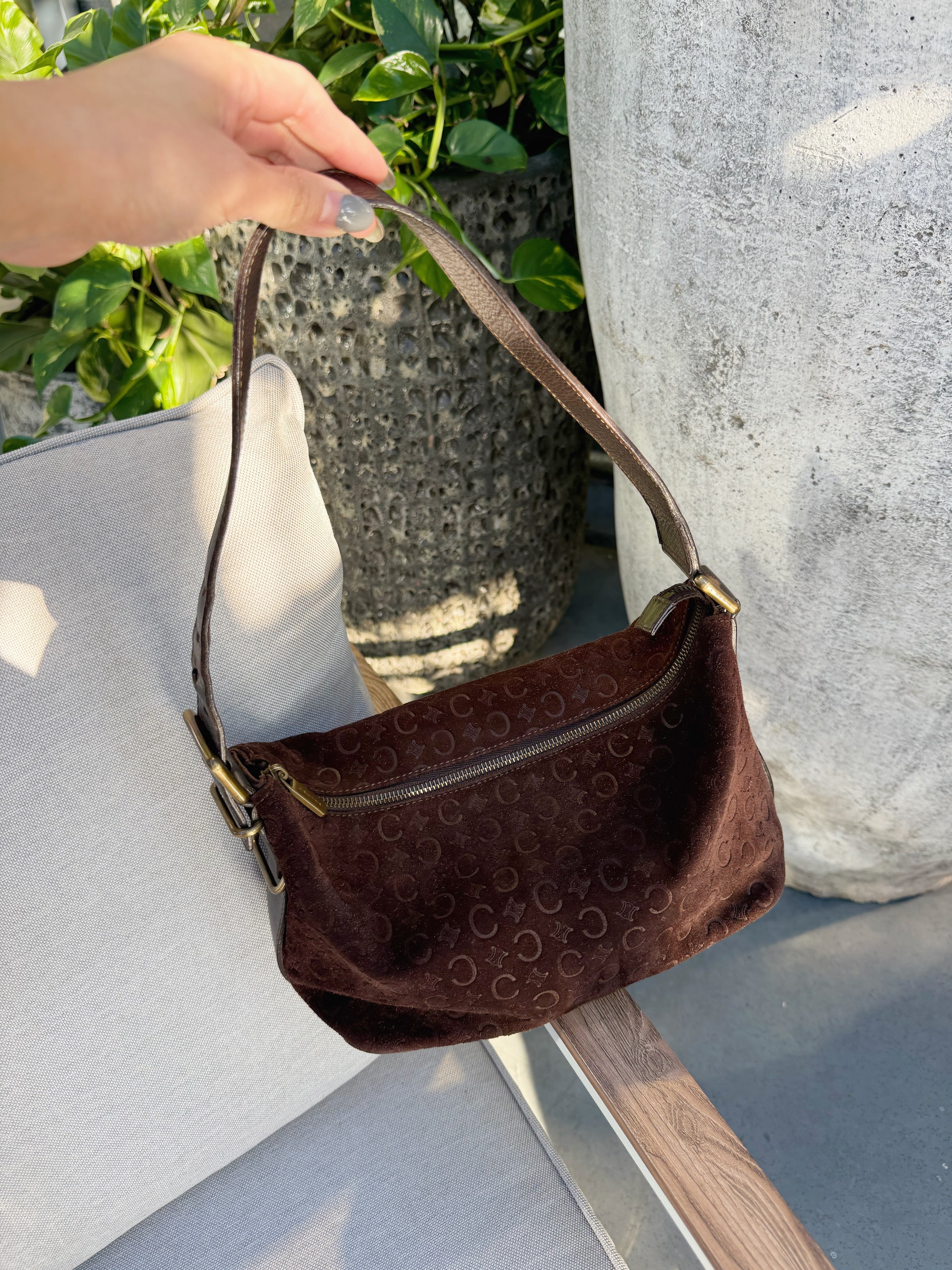 Celine 20th Century C Macadam Suede shoulder bag