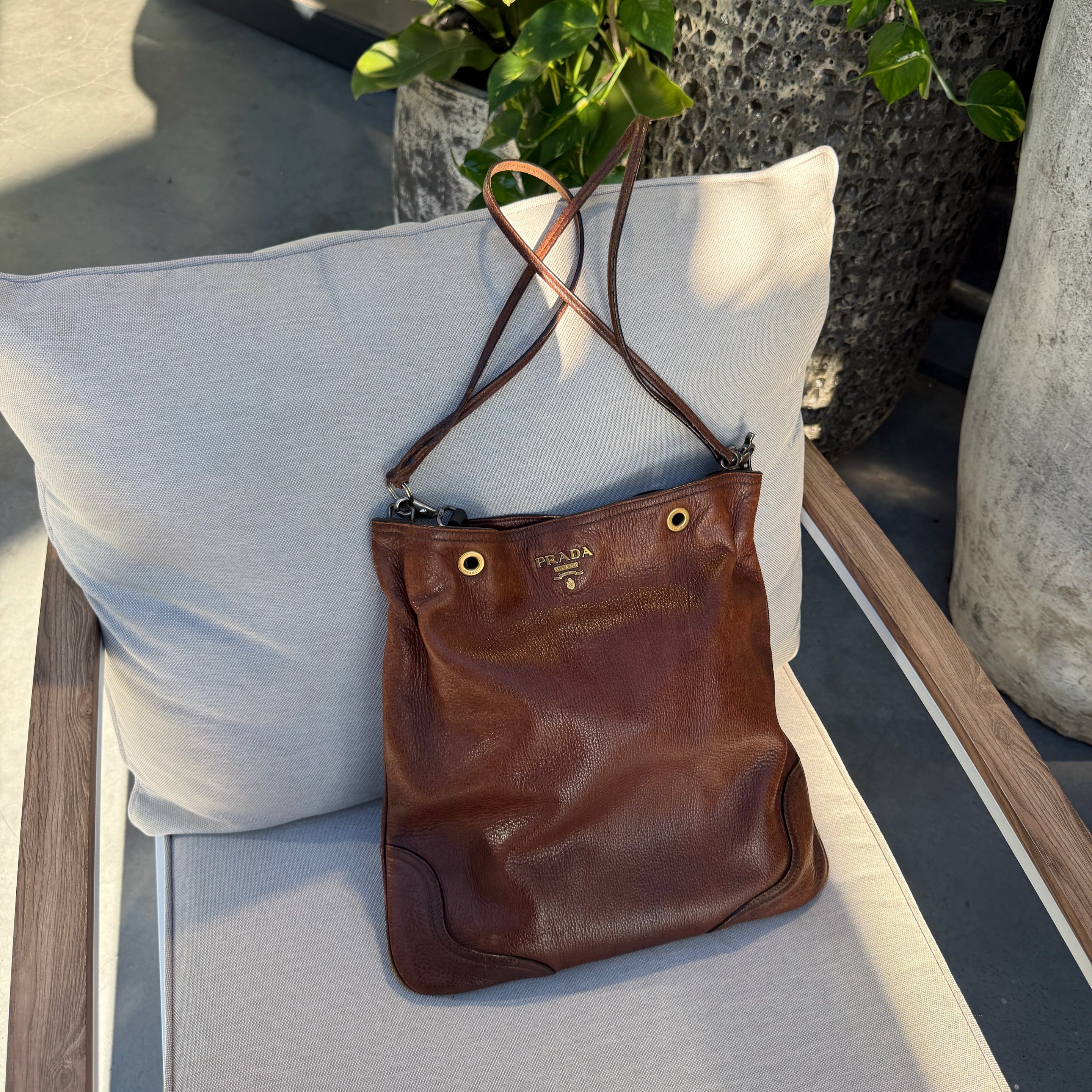 Prada Brown Cervo Antik Shopping Tote Cammello