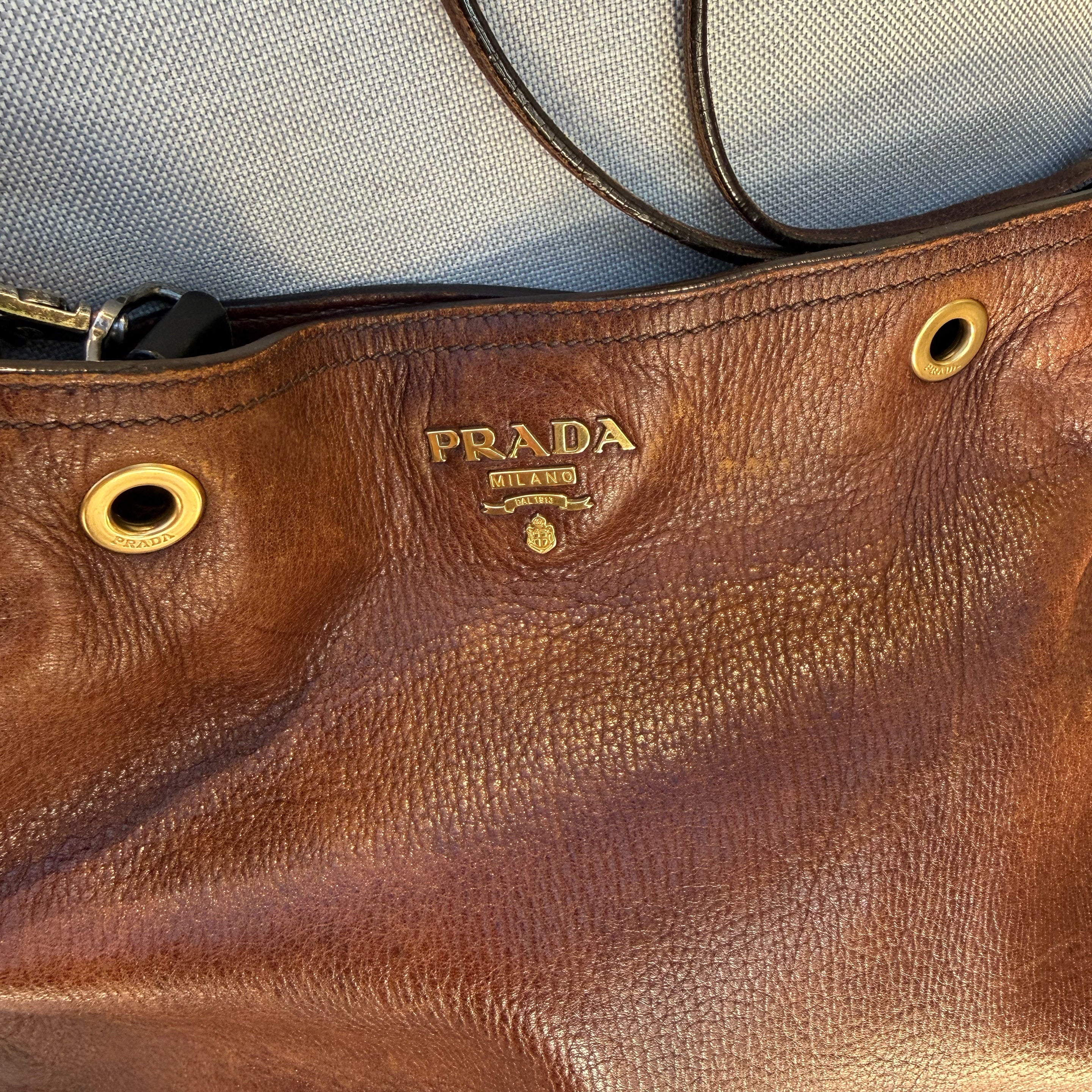 Prada Brown Cervo Antik Shopping Tote Cammello