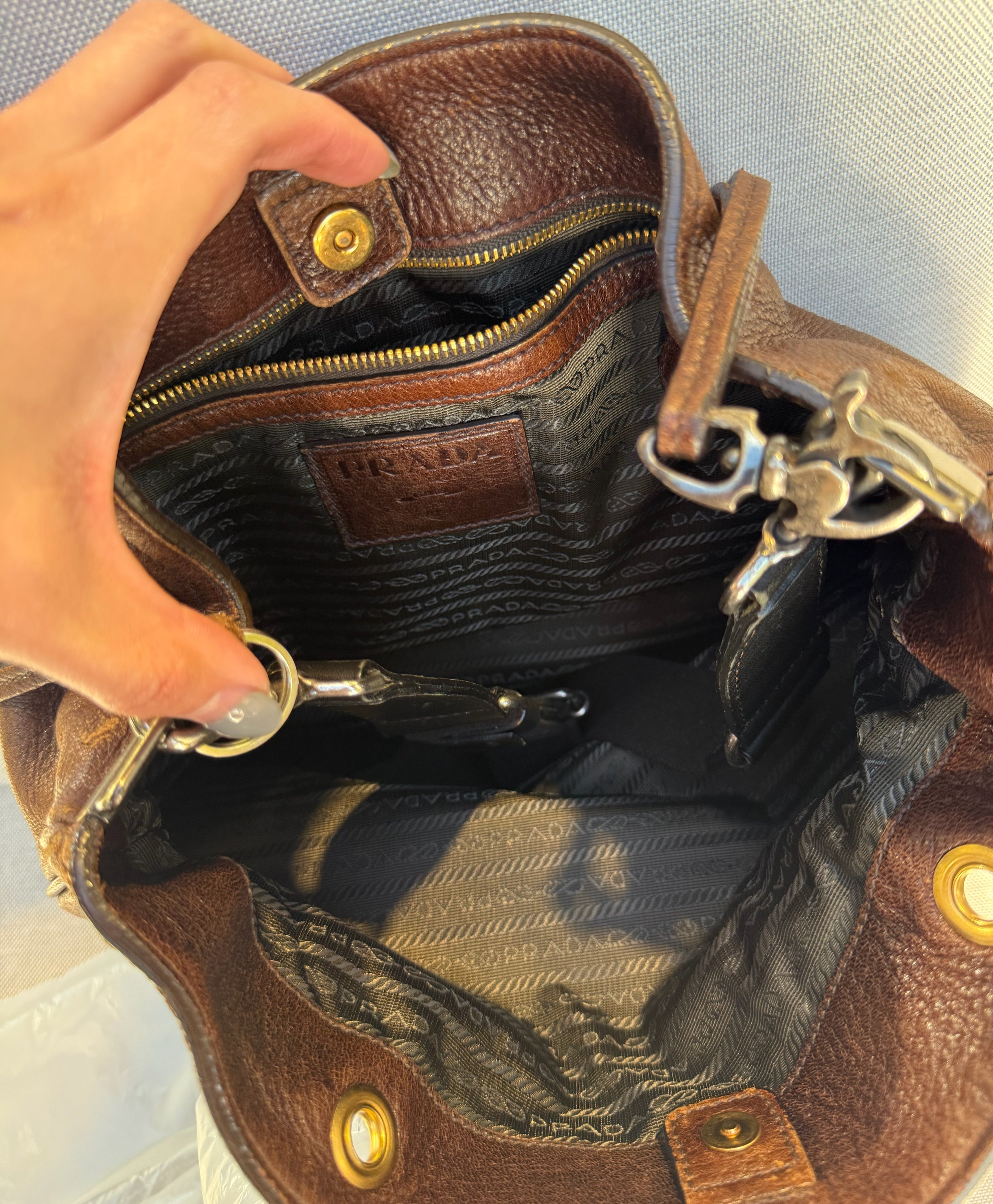 Prada Brown Cervo Antik Shopping Tote Cammello