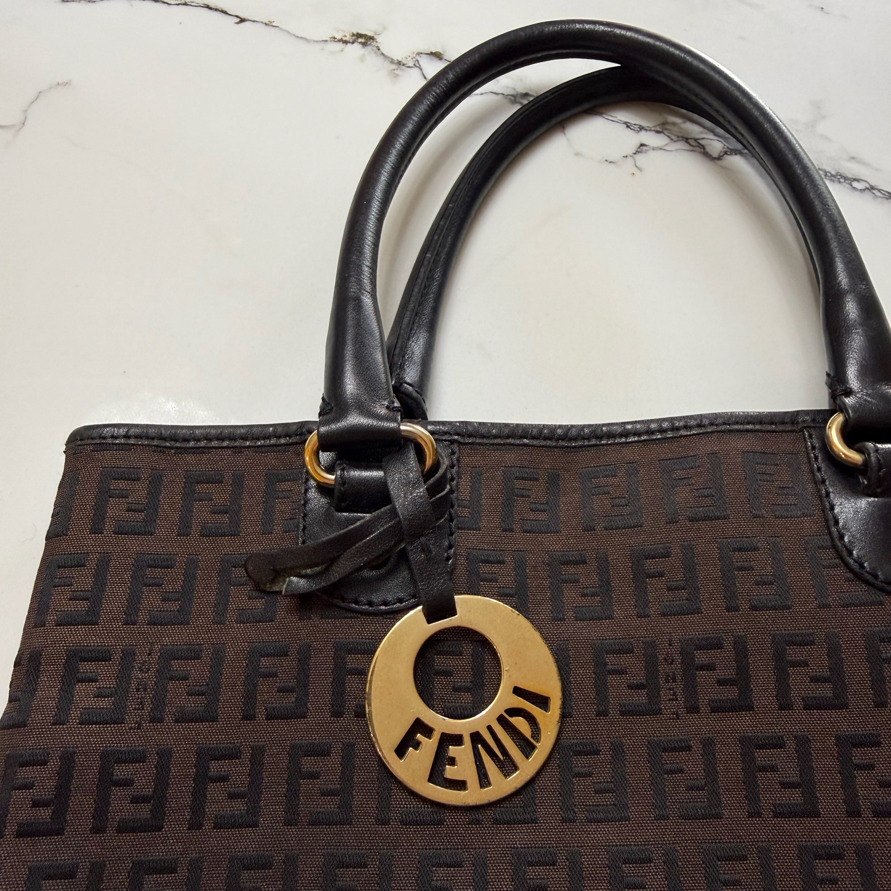 Fendi Vintage Chef Front Pocket Tote Zucchino Canvas Medium