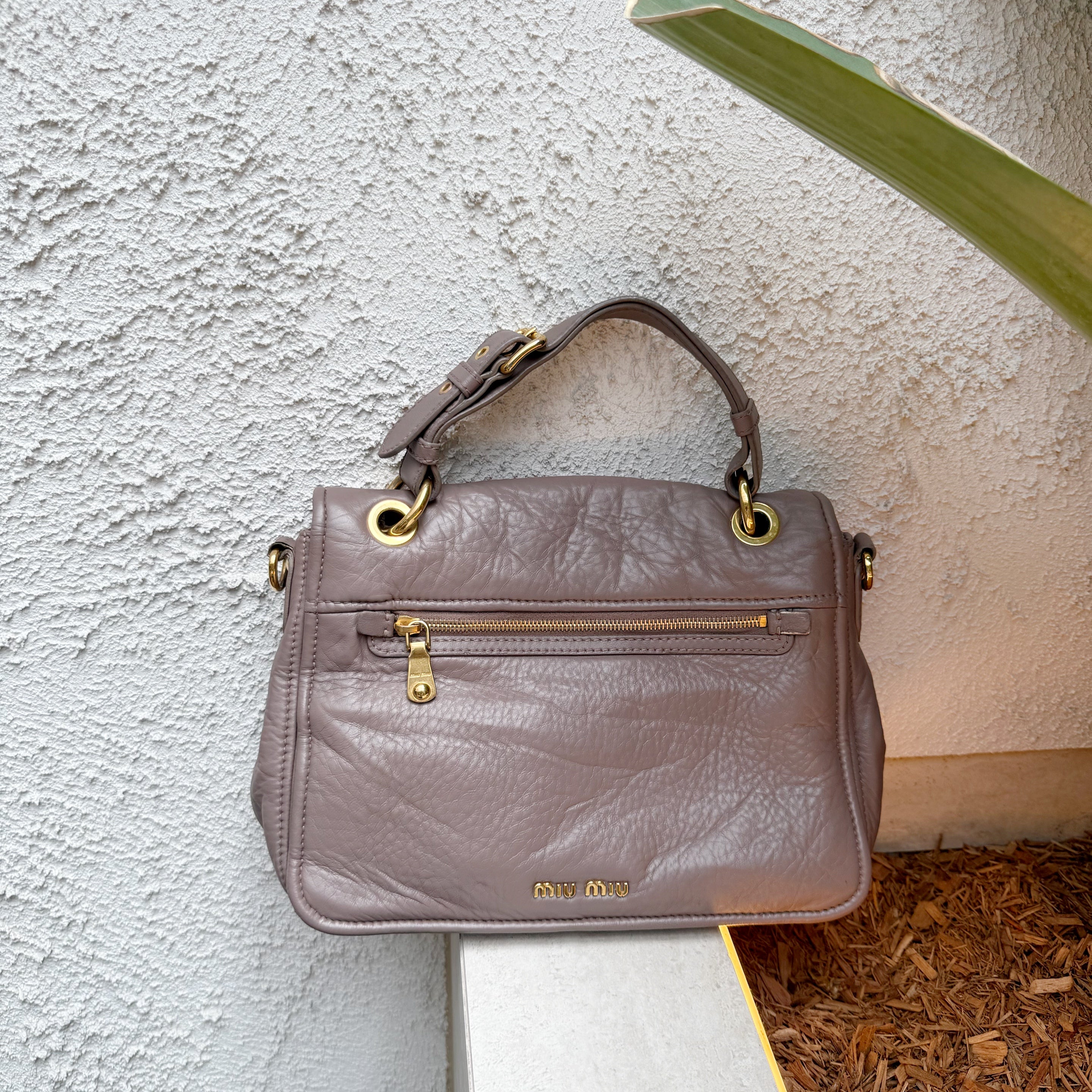 Miu Miu Nappa Leather Beige Flap Turnlock Shoulder Bag