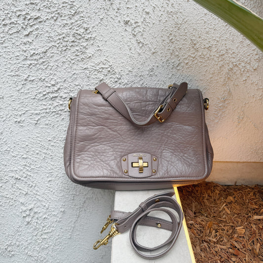 Miu Miu Nappa Leather Beige Flap Turnlock Shoulder Bag