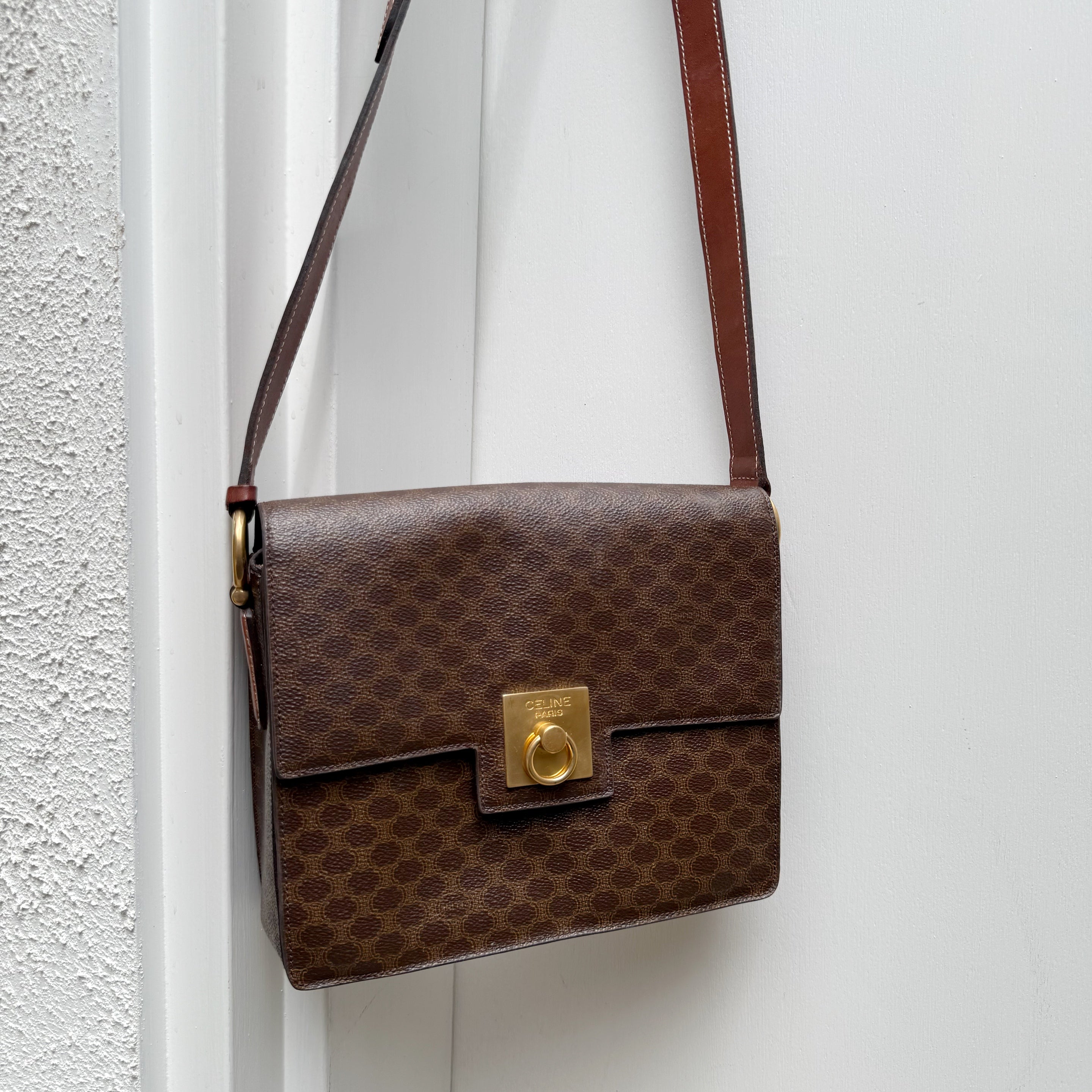 Celine Vintage Triomphe Brown Macadam Canvas