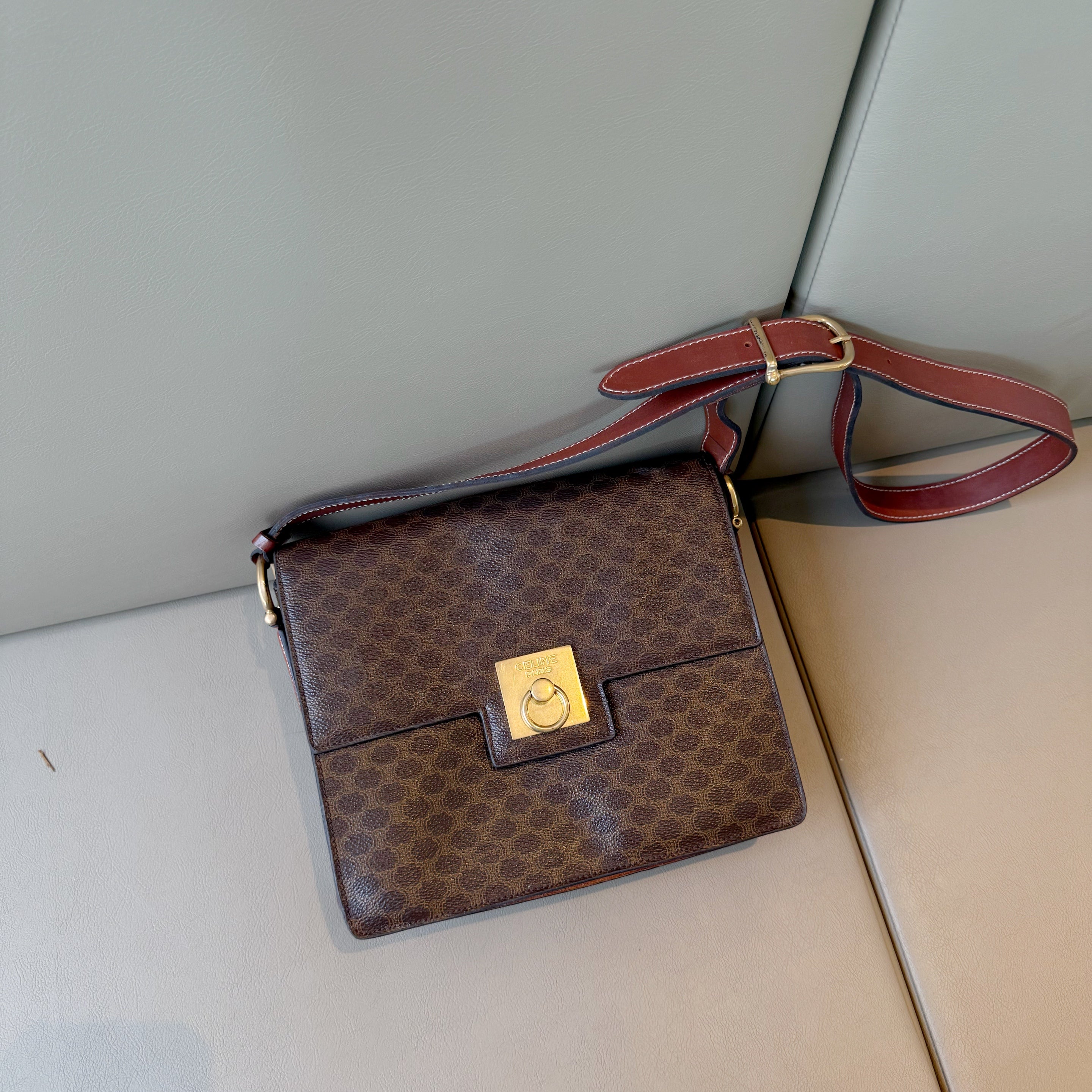 Celine Vintage Triomphe Brown Macadam Canvas