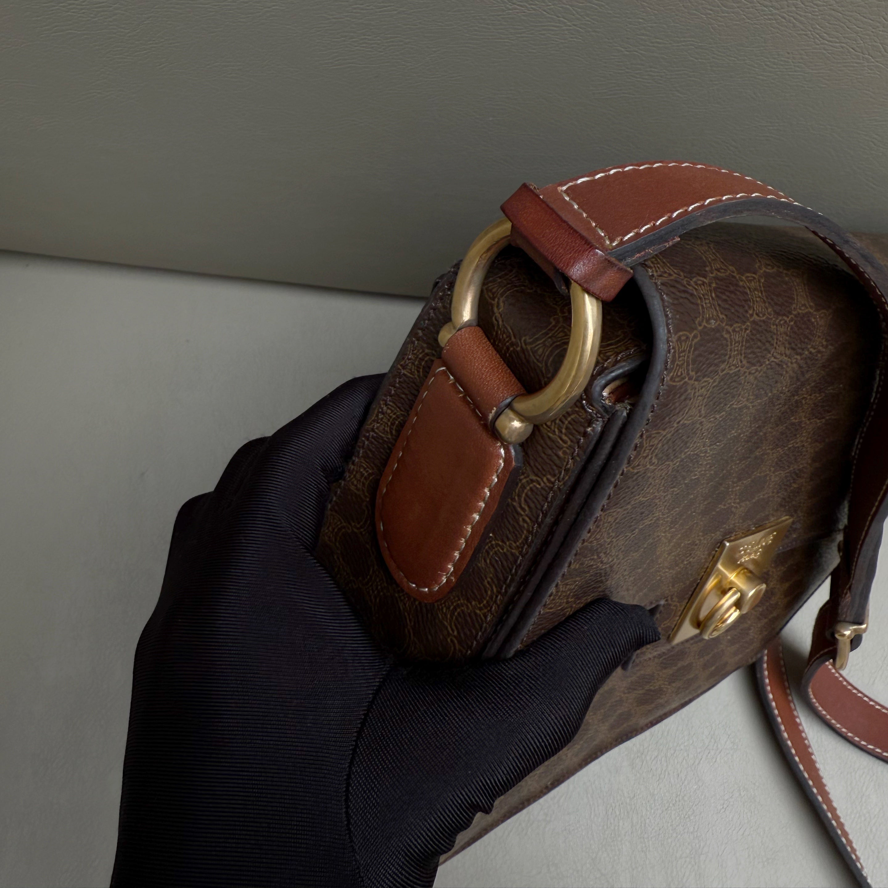 Celine Vintage Triomphe Brown Macadam Canvas