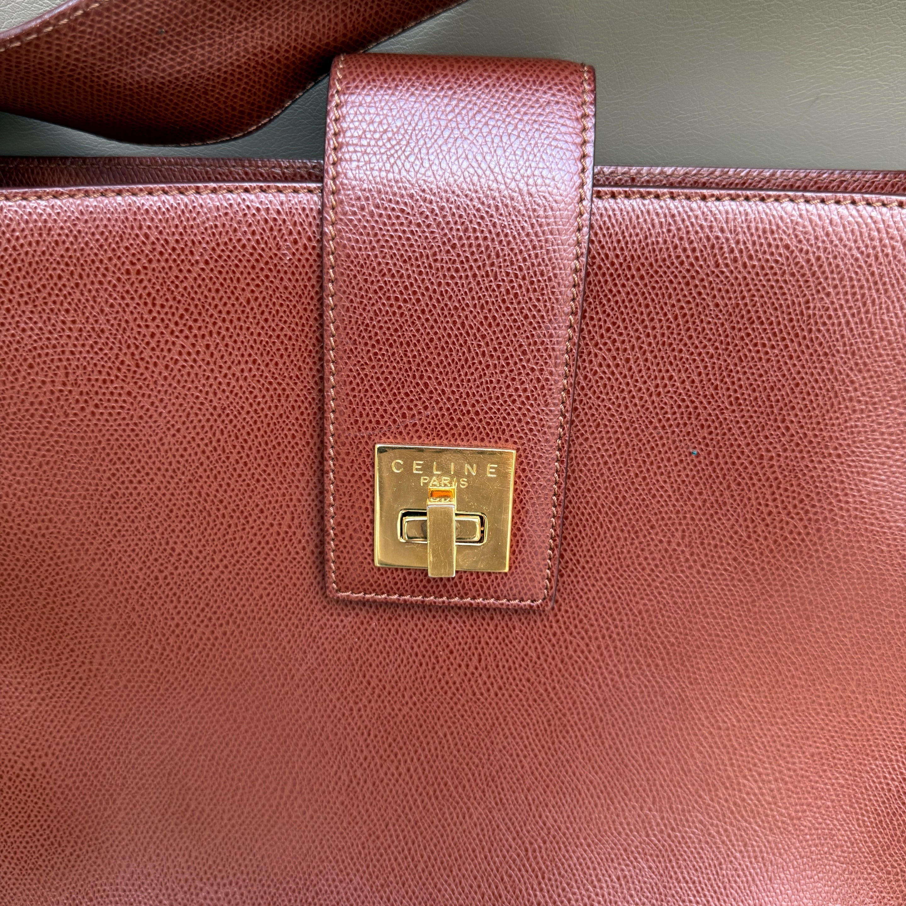 Celine Vintage Cognac Brown Leather Shoulder Bag