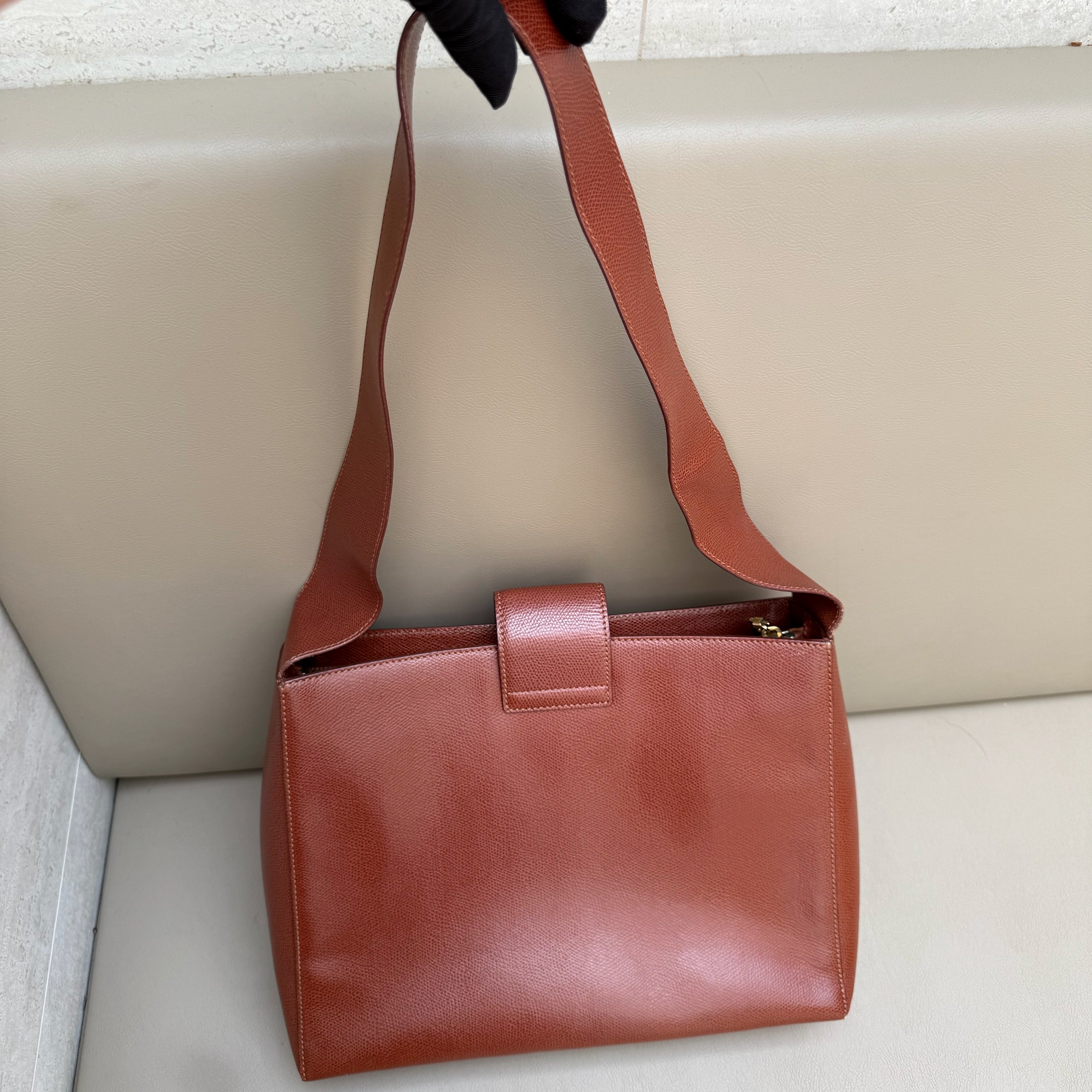 Celine Vintage Cognac Brown Leather Shoulder Bag