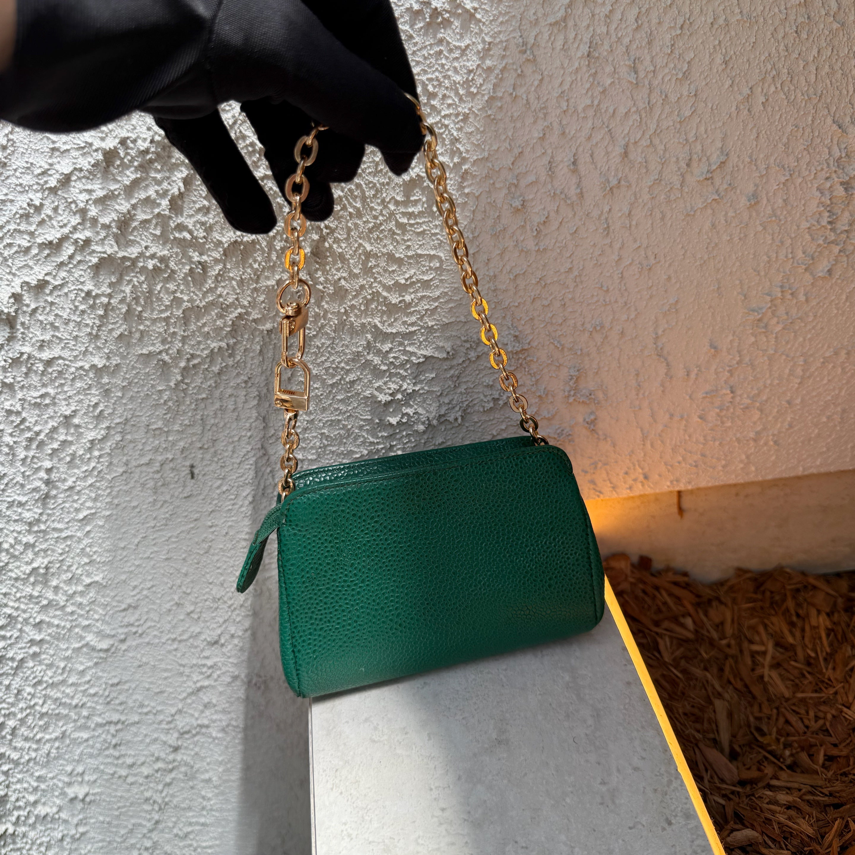Chanel Green Caviar Pouch
