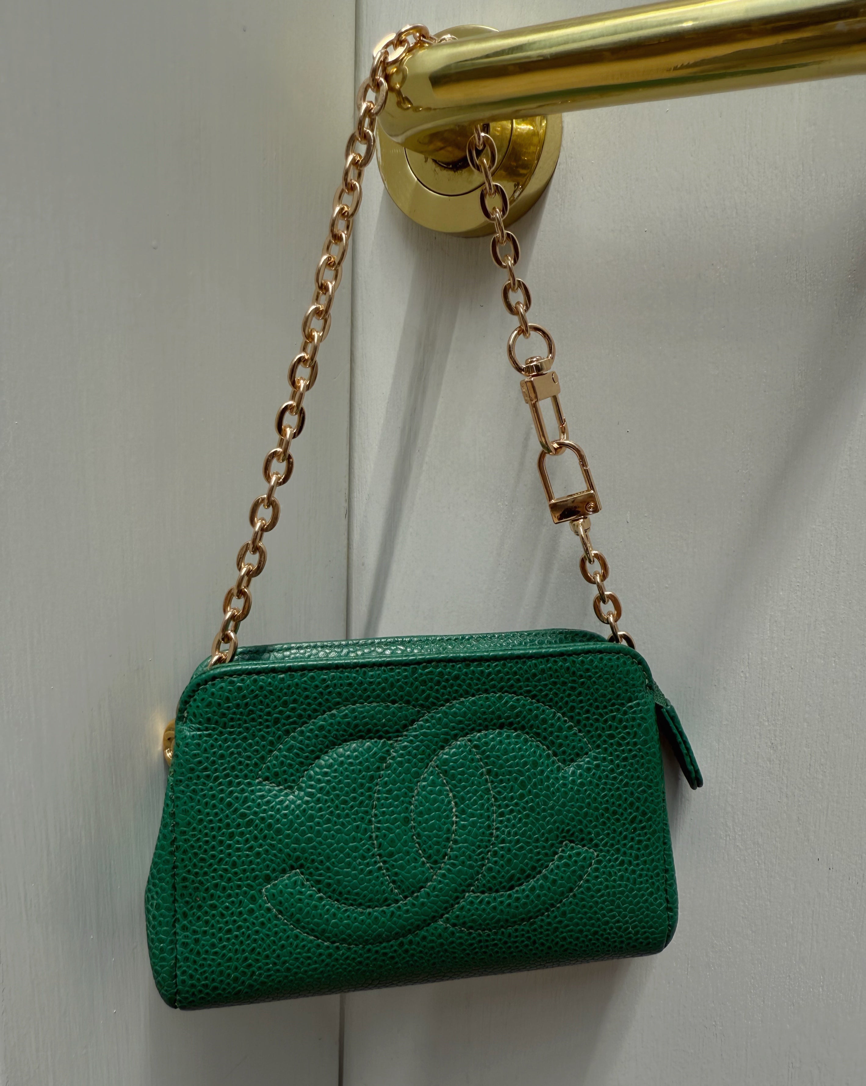 Chanel Green Caviar Pouch
