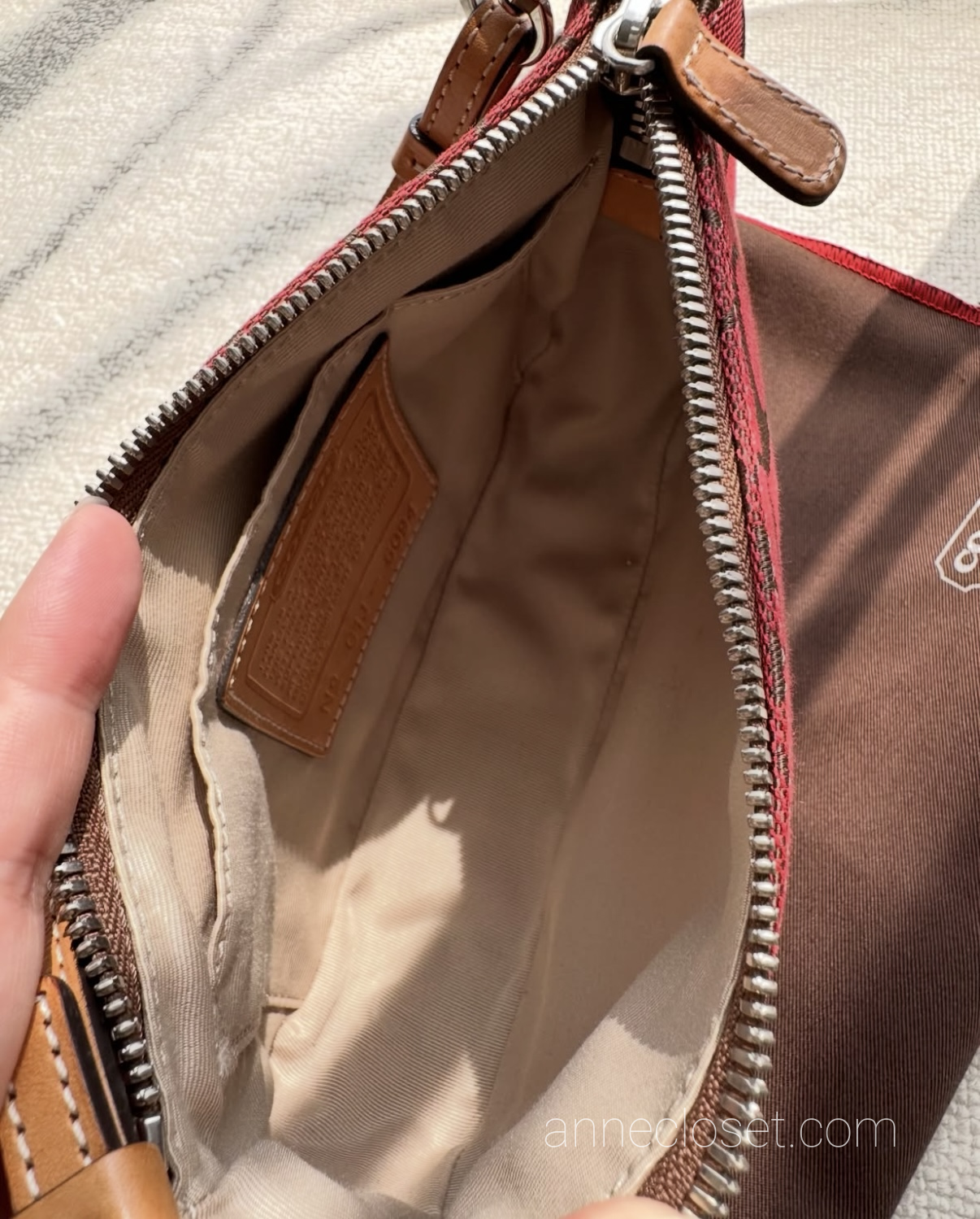 Coach Signature Demi Shoulder Bag Tan/Red