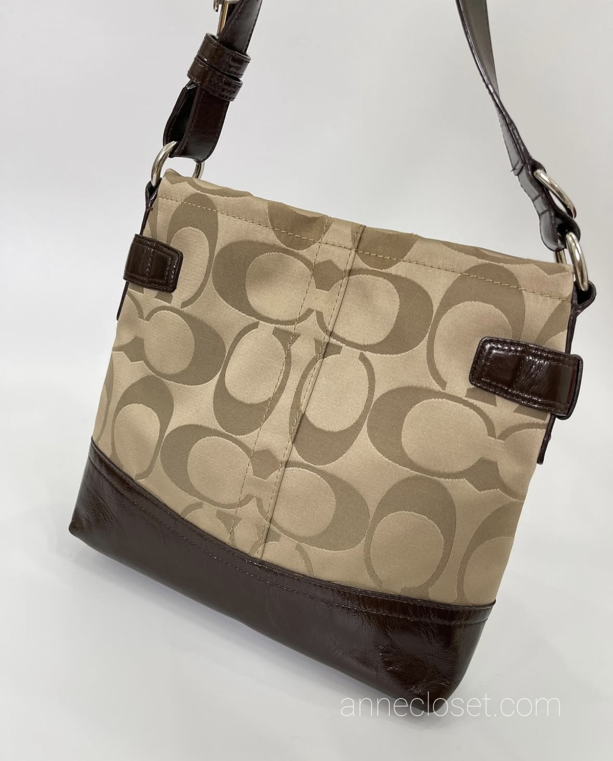 Coach Signature Leather Sateen Tan Brown Crossbody