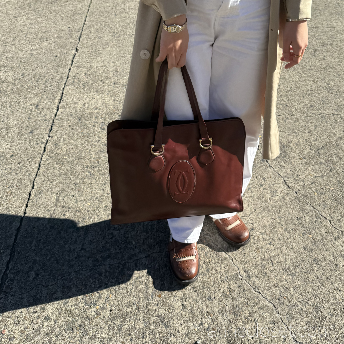 Cartier Vintage 1975 Burgundy Leather Large Logo Shoulder Tote Bag