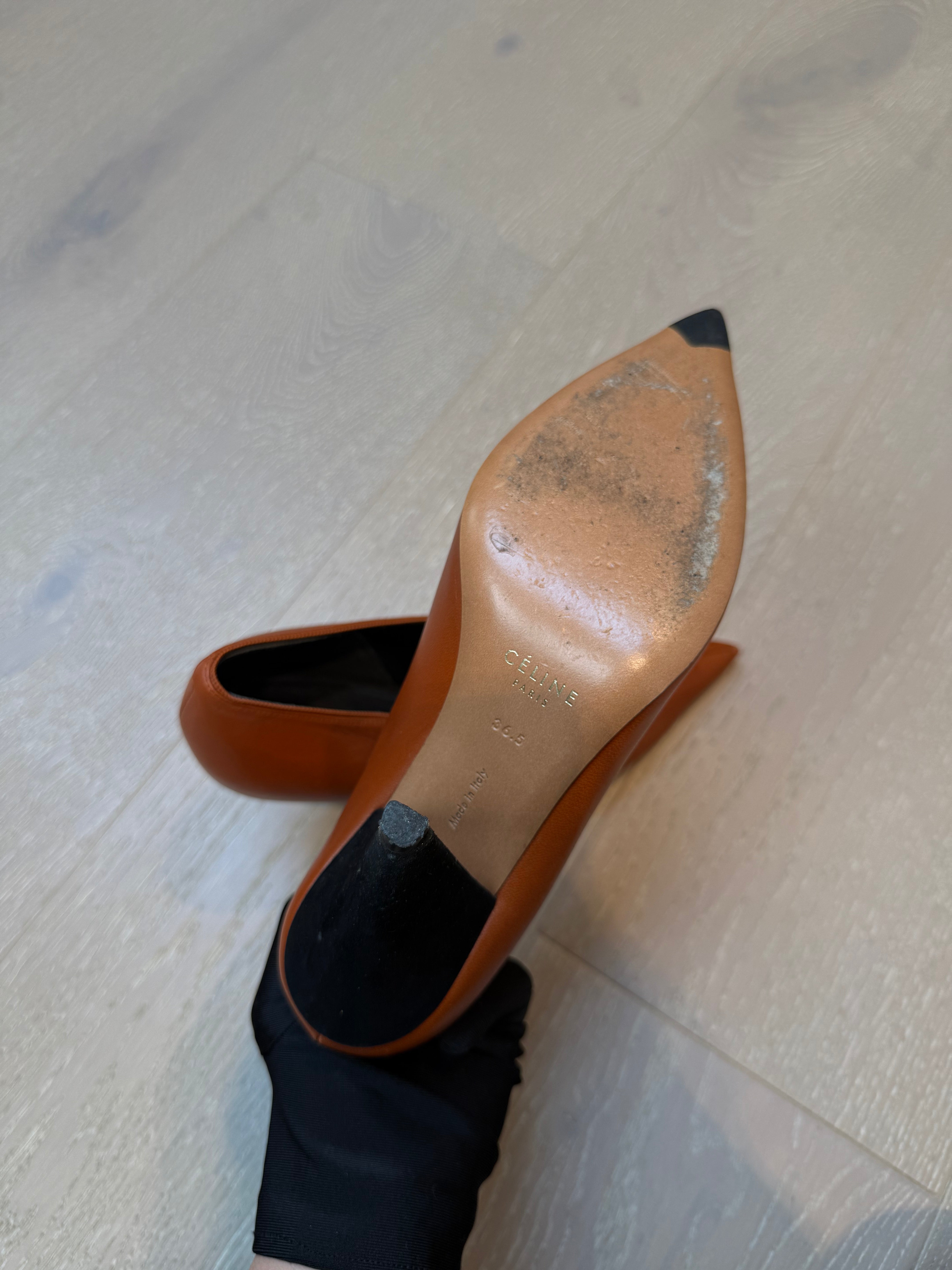 Celine Brown Leather V Neck Pointed Toe Pumps