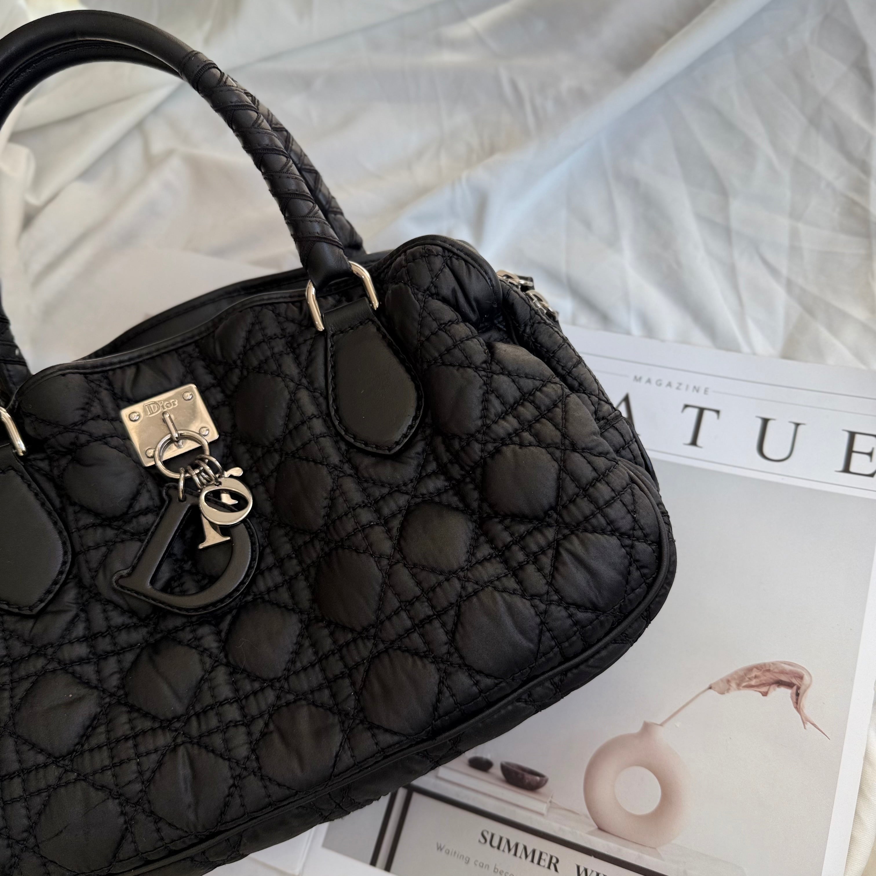 Christian Dior Black Cannage Nylon Charming Shoulder Bag
