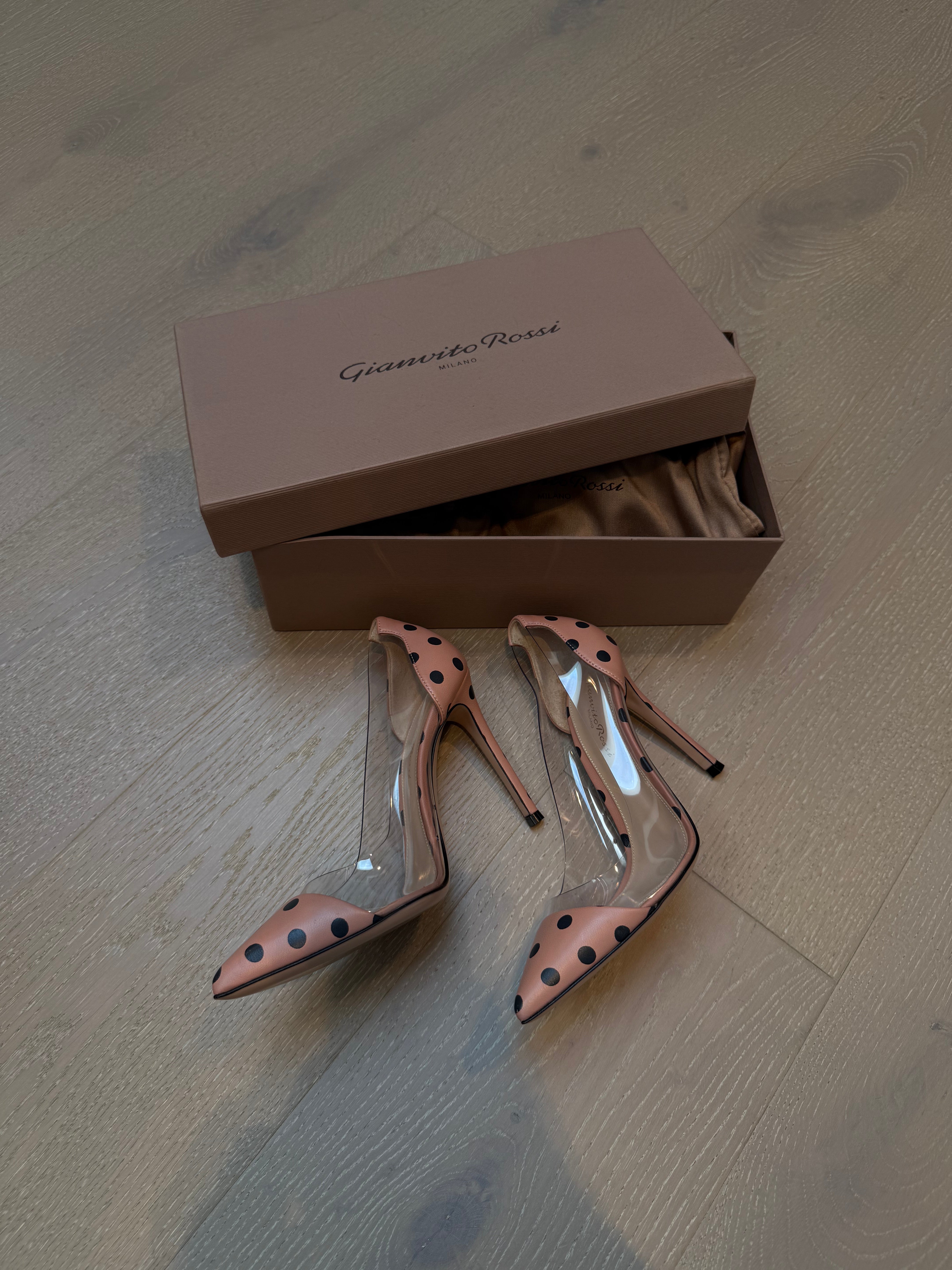 Gianvito Rossi Plexi 100 Polka Dot Heels