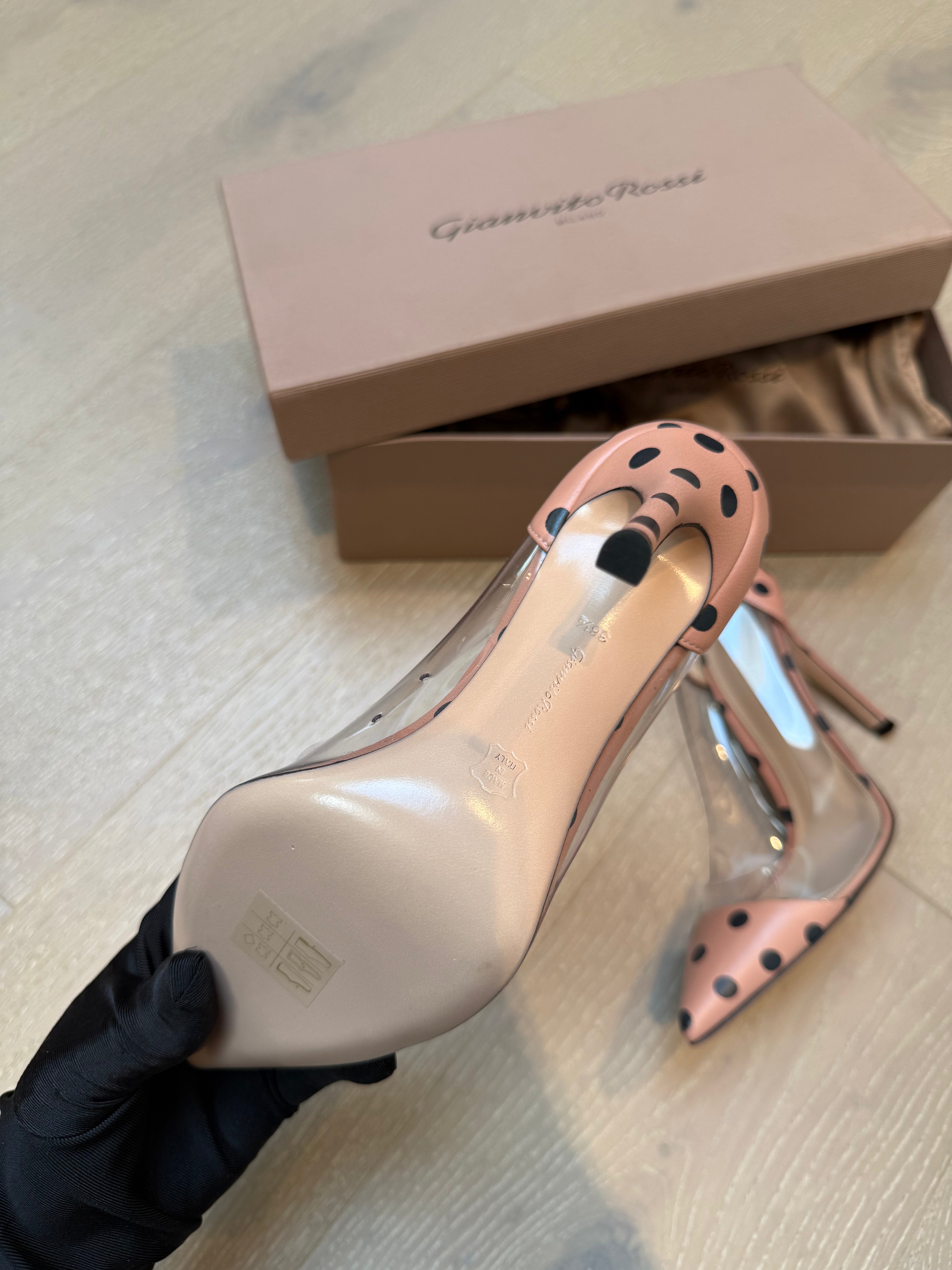 Gianvito Rossi Plexi 100 Polka Dot Heels