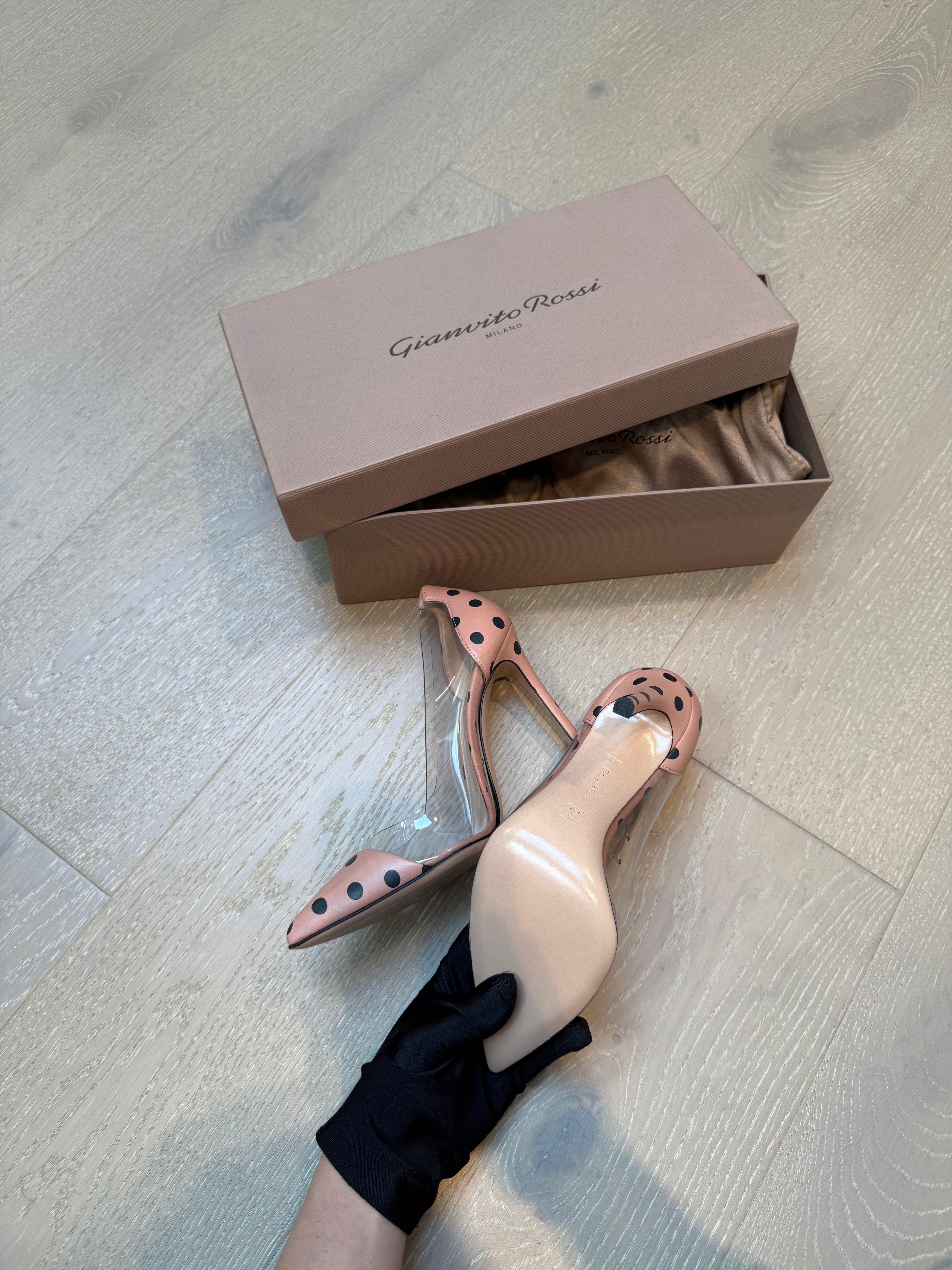 Gianvito Rossi Plexi 100 Polka Dot Heels