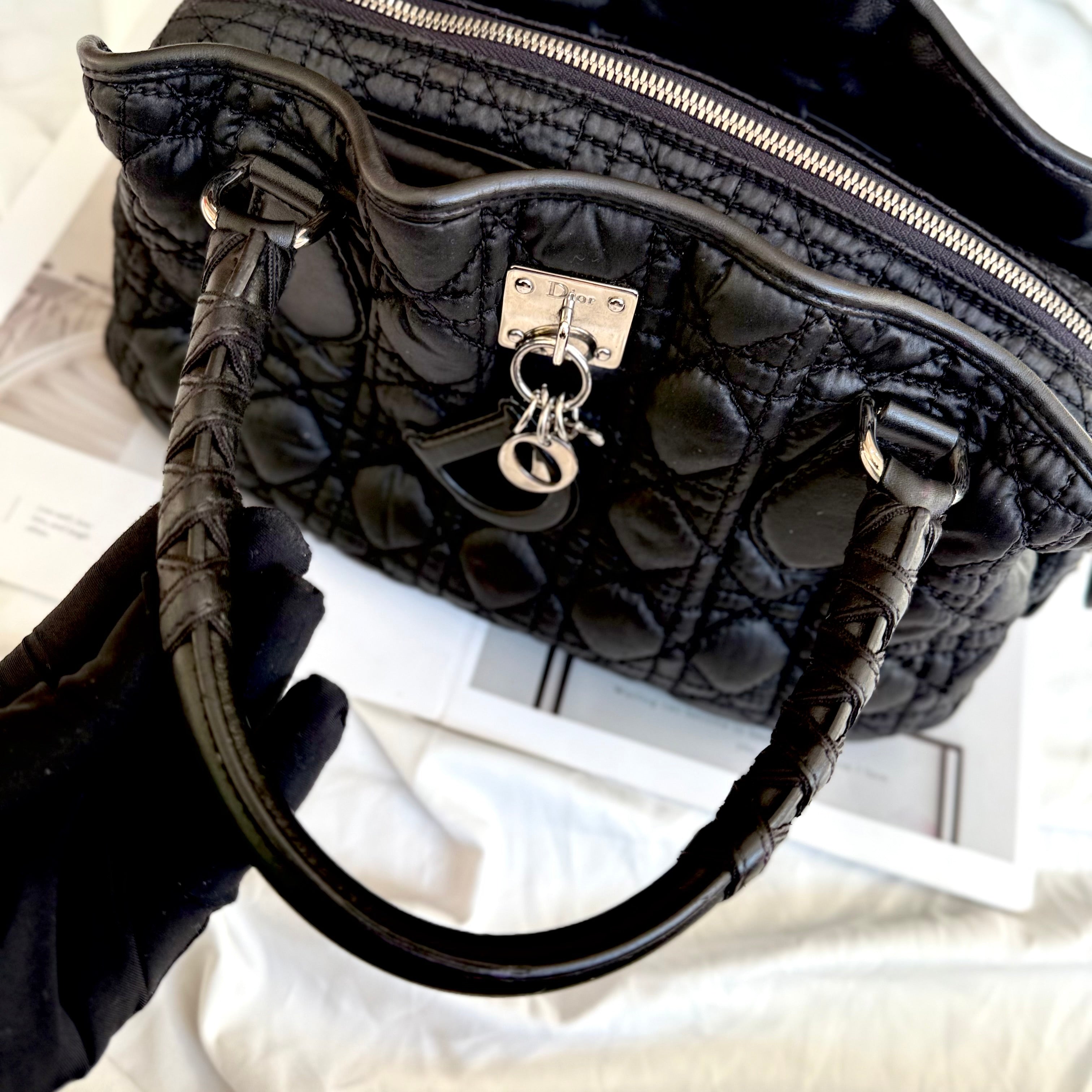 Christian Dior Black Cannage Nylon Charming Shoulder Bag