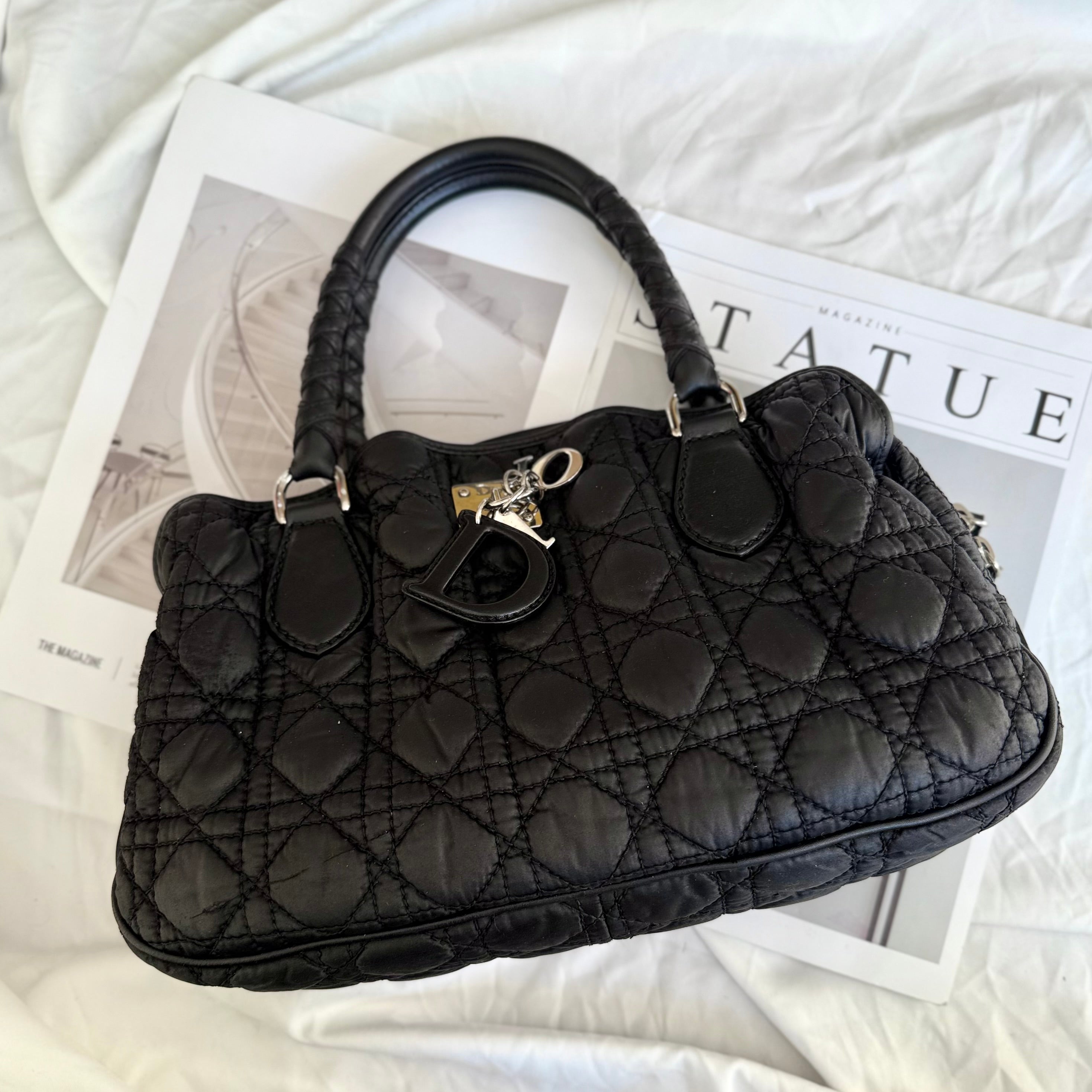 Christian Dior Black Cannage Nylon Charming Shoulder Bag