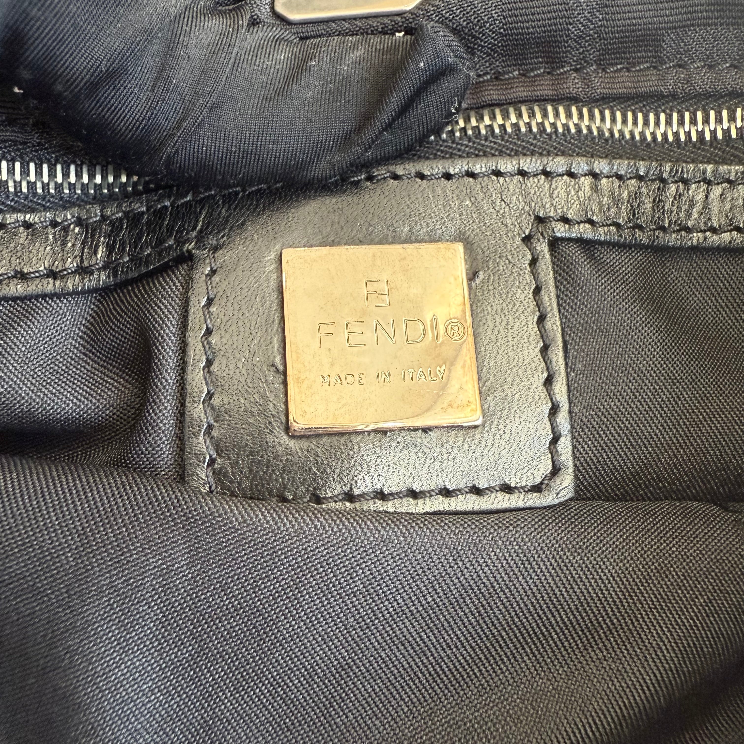 Fendi Silver Logo Mini Zucca Nylon Black Tote Bag